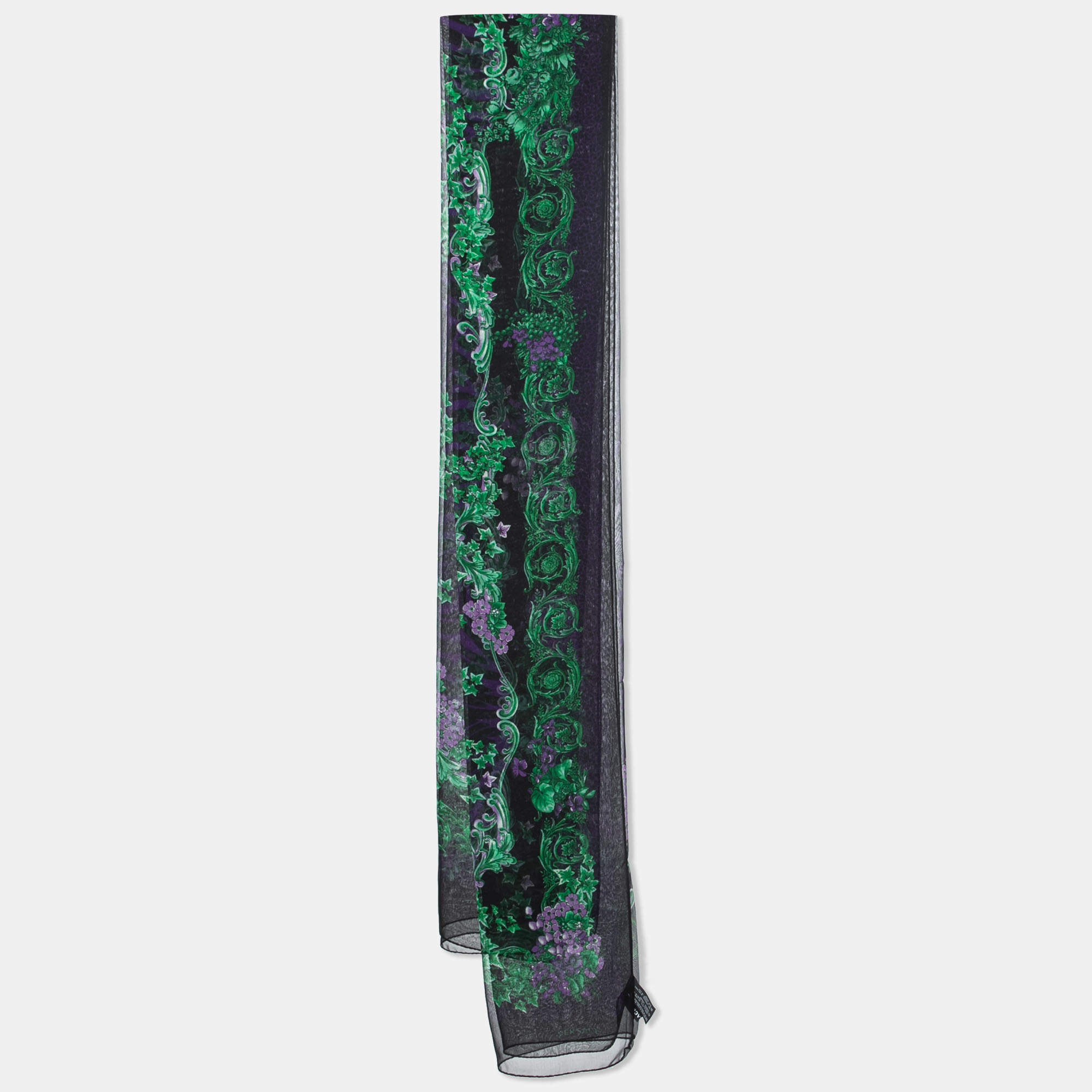 Versace Black & Purple Floral Print Silk Stole