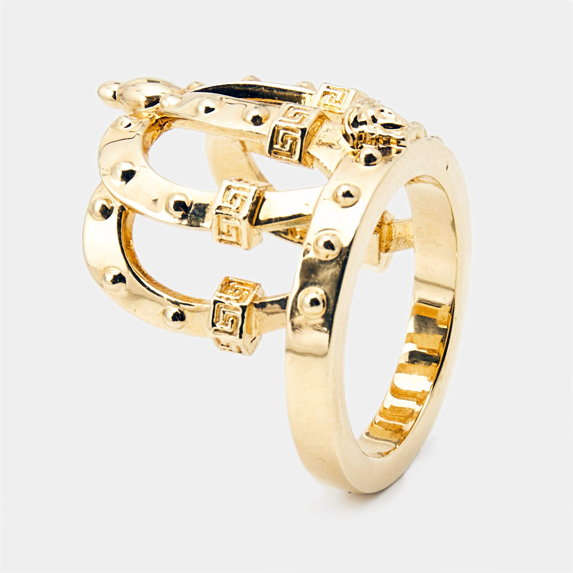 Versace Crown Medusa Gold Tone Ring Size 52
