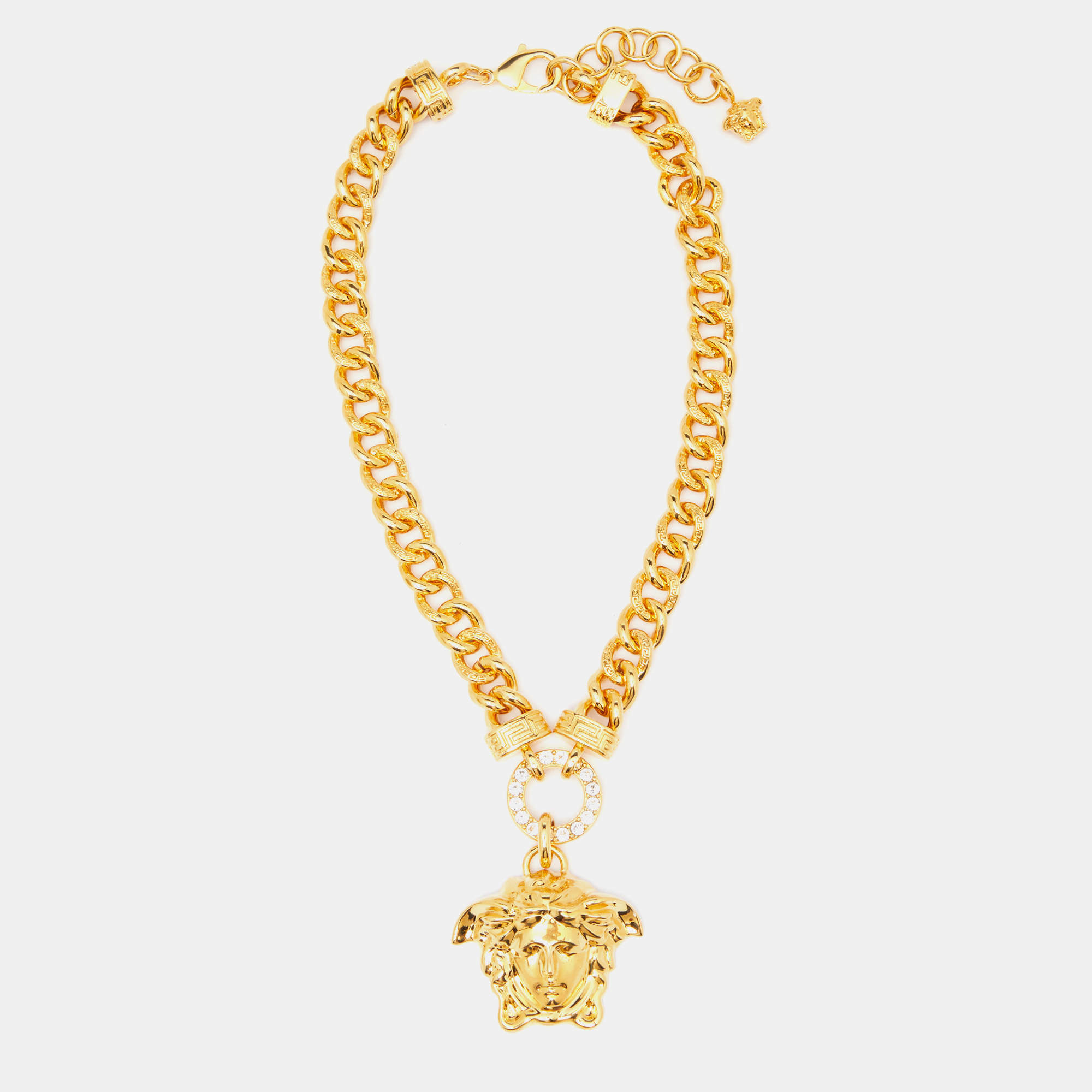 Pre Owned Versace Medusa Crystal Gold Tone Necklace