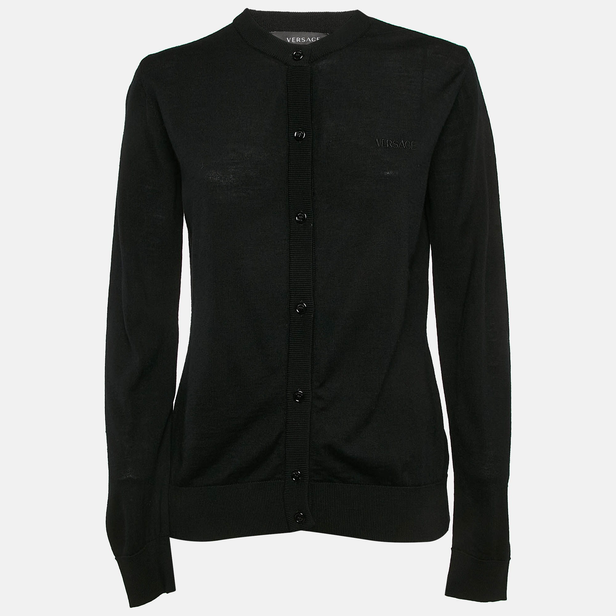 Versace Black Wool Knit Button Front Cardigan S