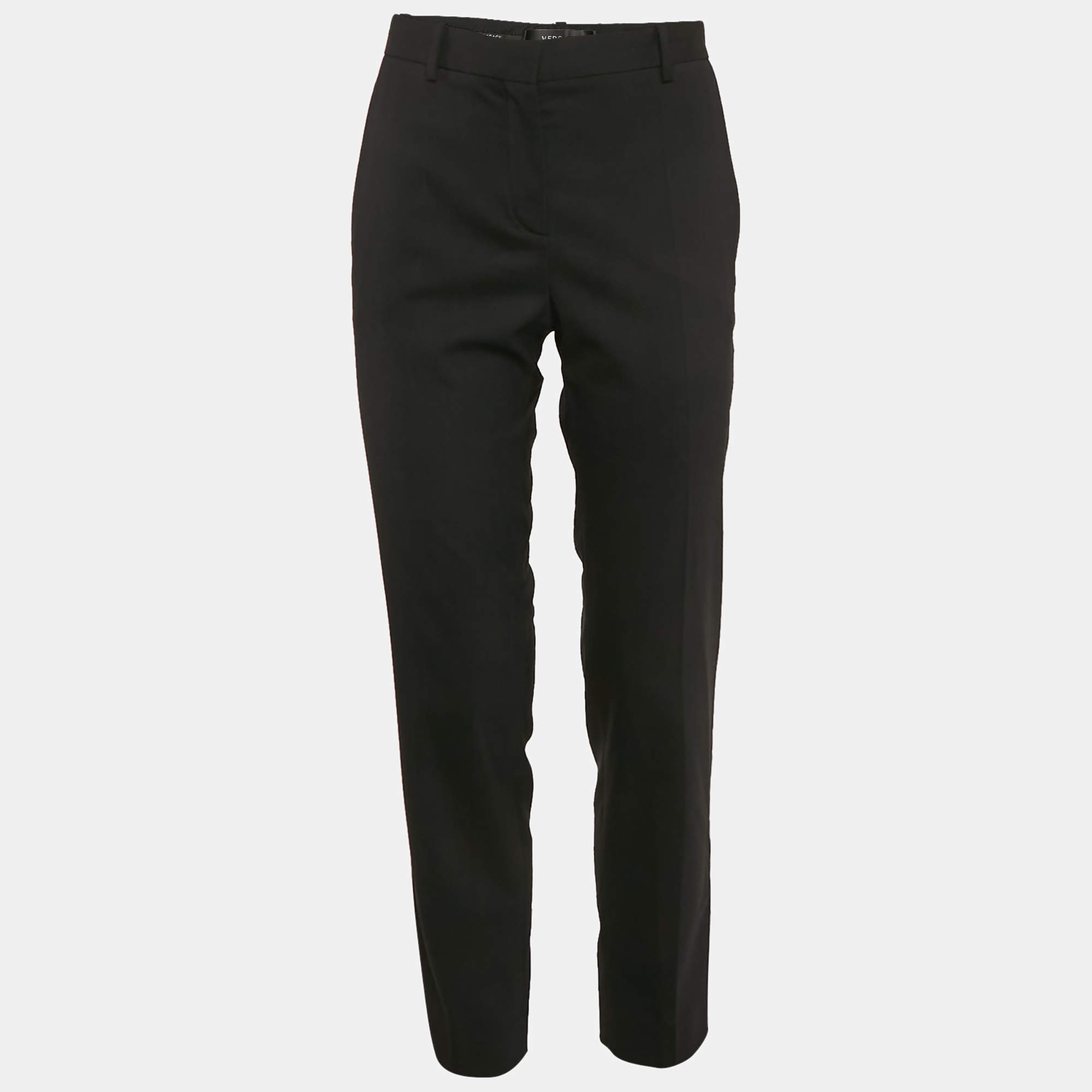 Versace Black Wool Blend Tailored Trousers S