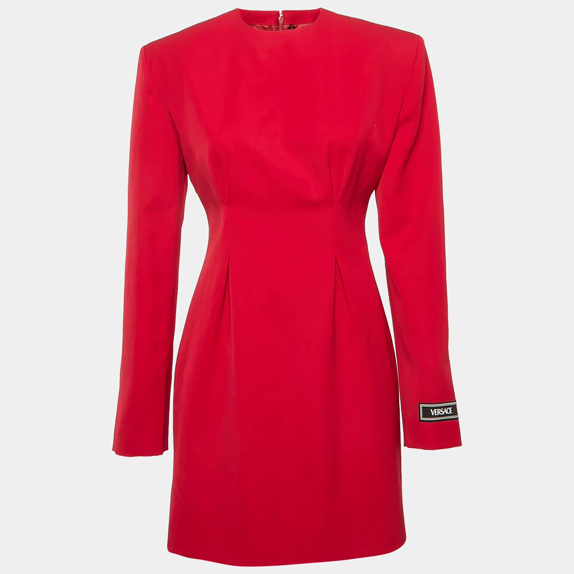 Versace Red Wool Corset Long Sleeve Mini Dress S