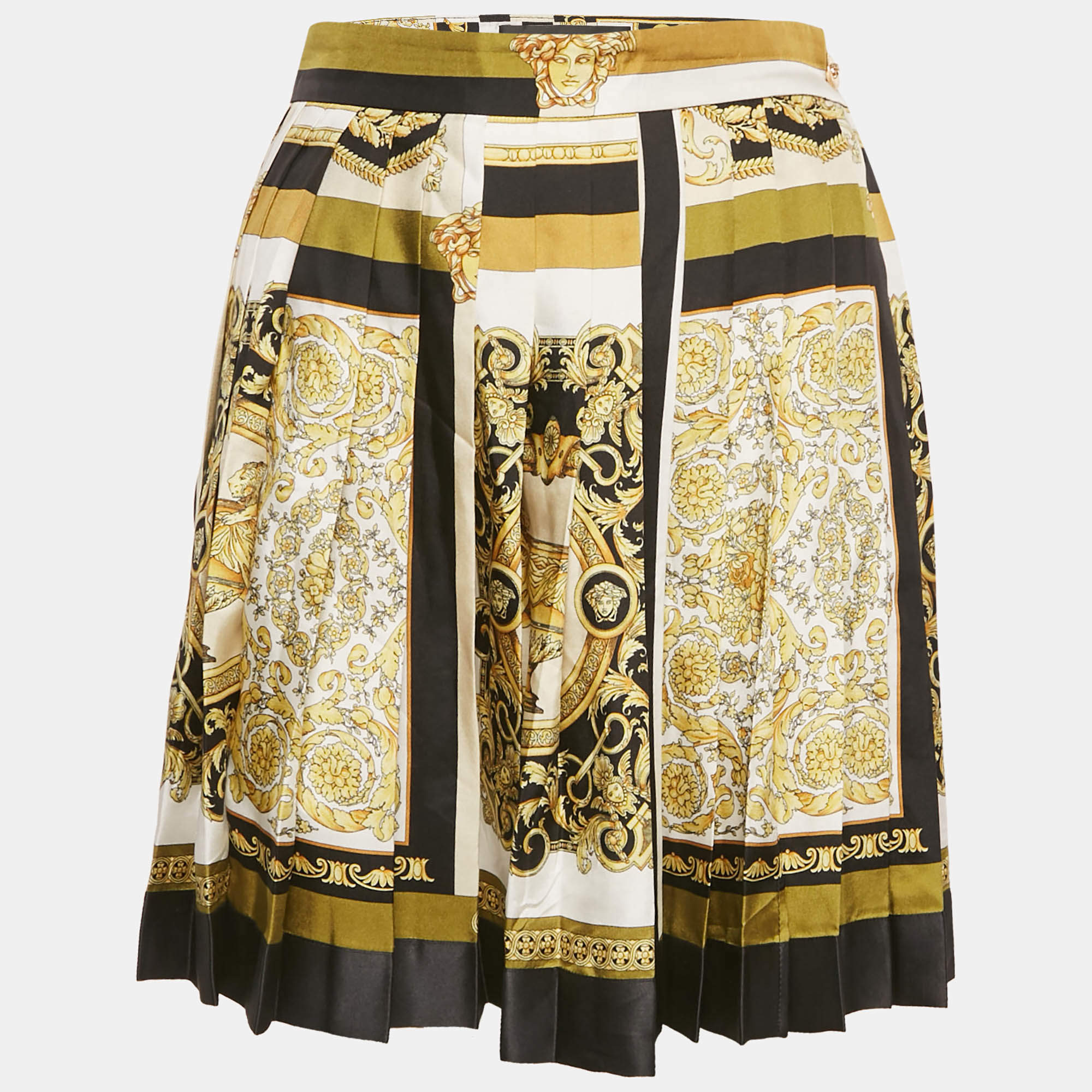 Versace Yellow/Black Baroque Print Silk Mini Skirt M