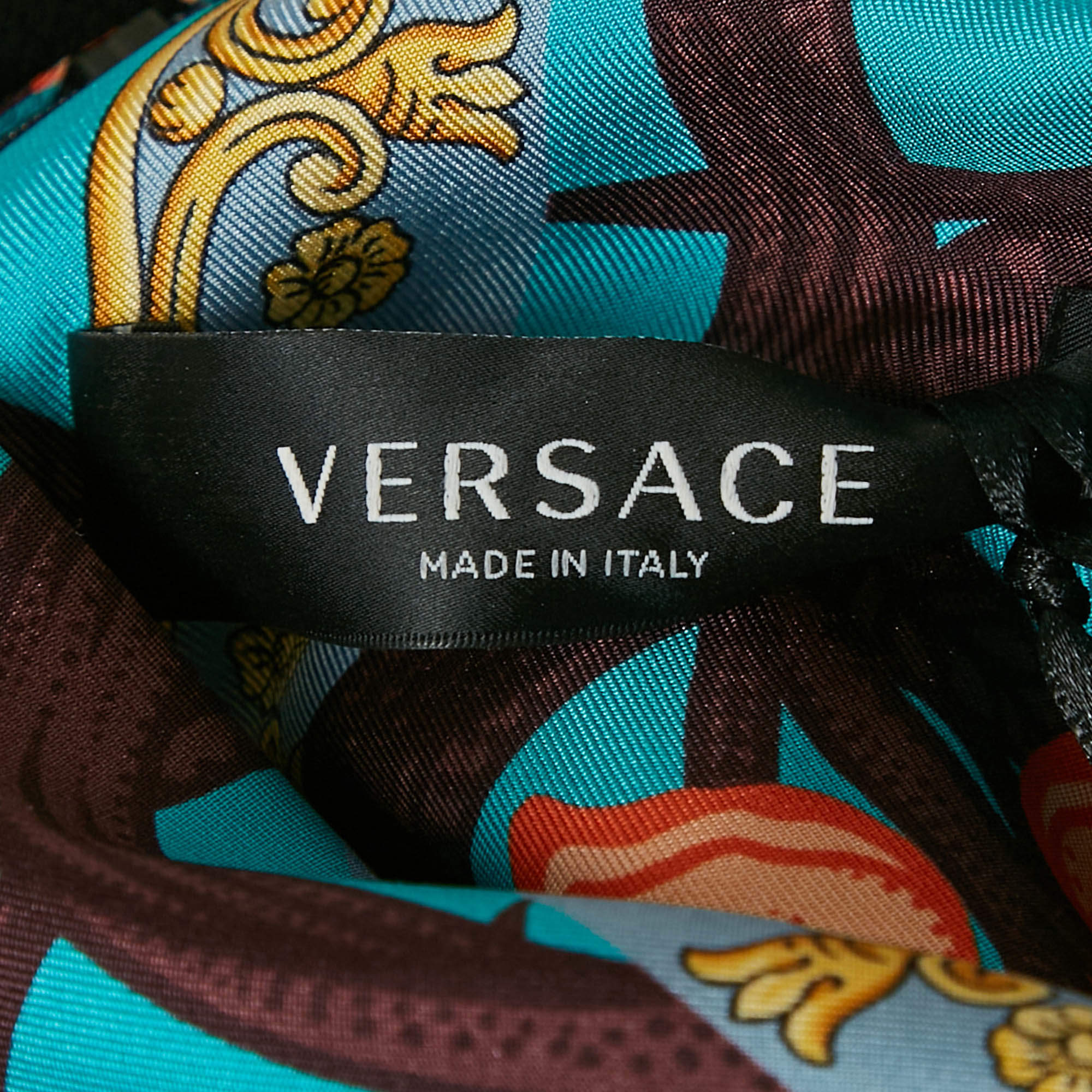 Versace Collection Blue Leaf Print Crepe Sleeveless Dress XS