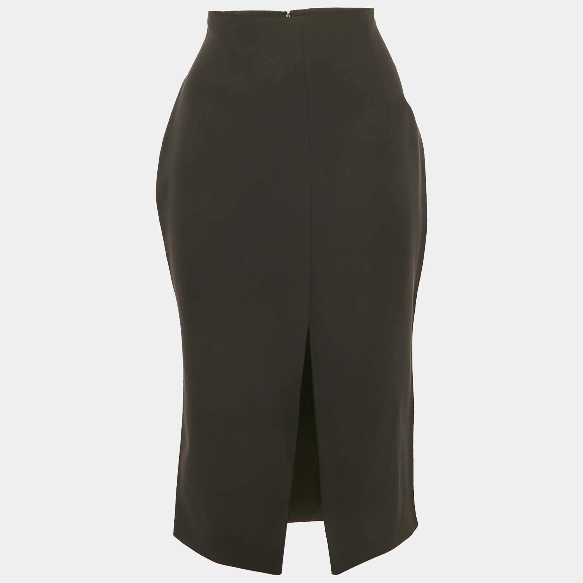 Pre Owned Versace Black Silk Front Slit Detail Pencil Skirt M