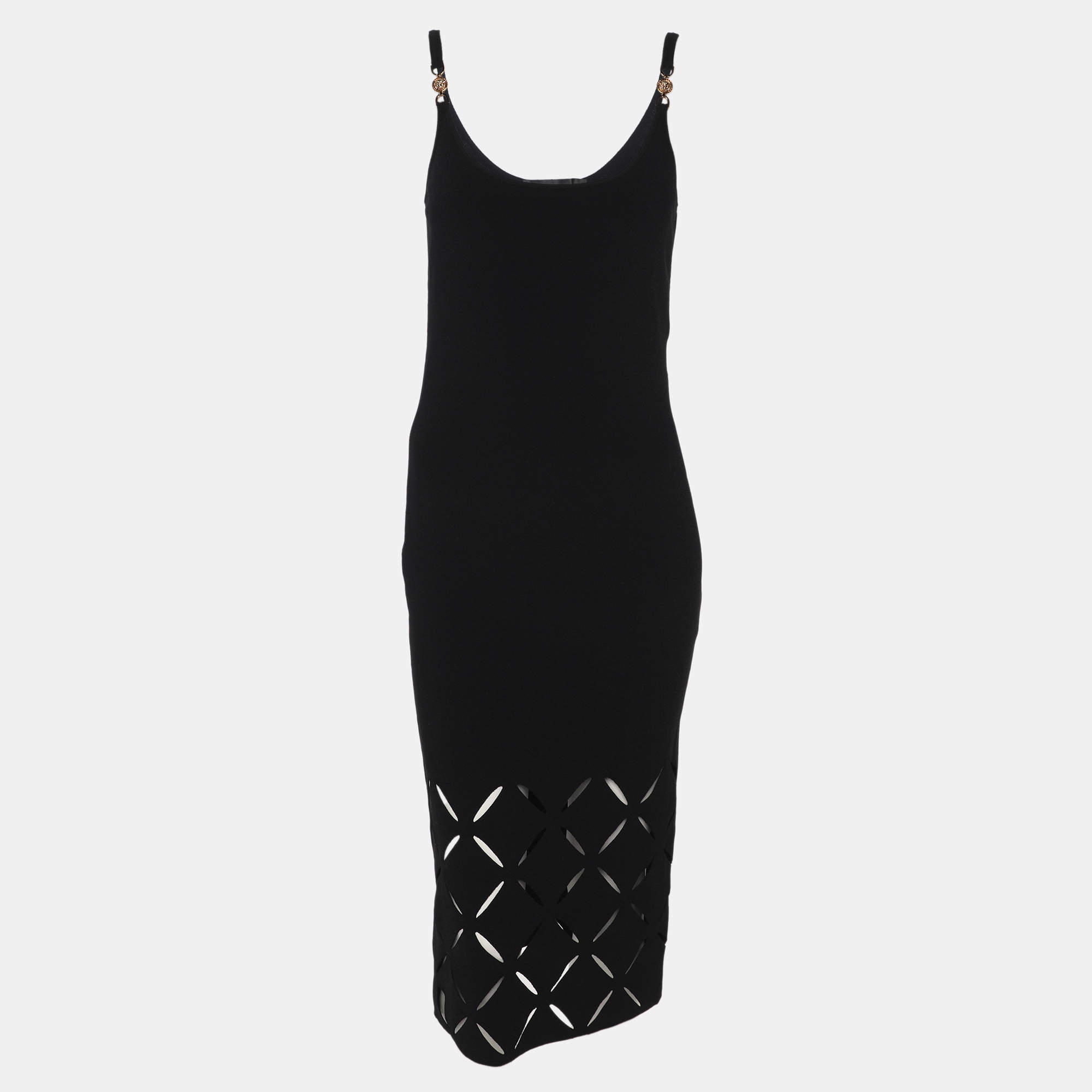 Pre Owned Versace Black Stretch Knit Cutout Detail Sleeveless Dress S