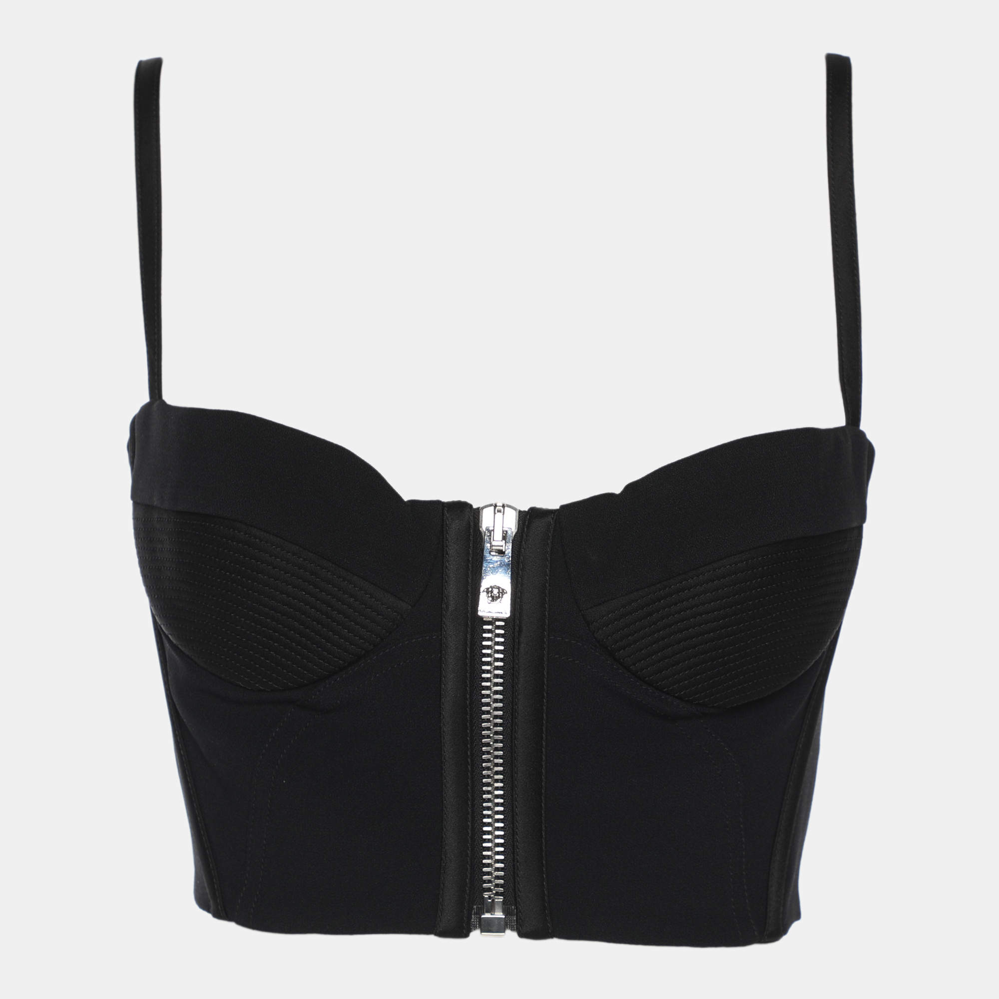 Pre Owned Versace Black Crepe Crop Tank Top S