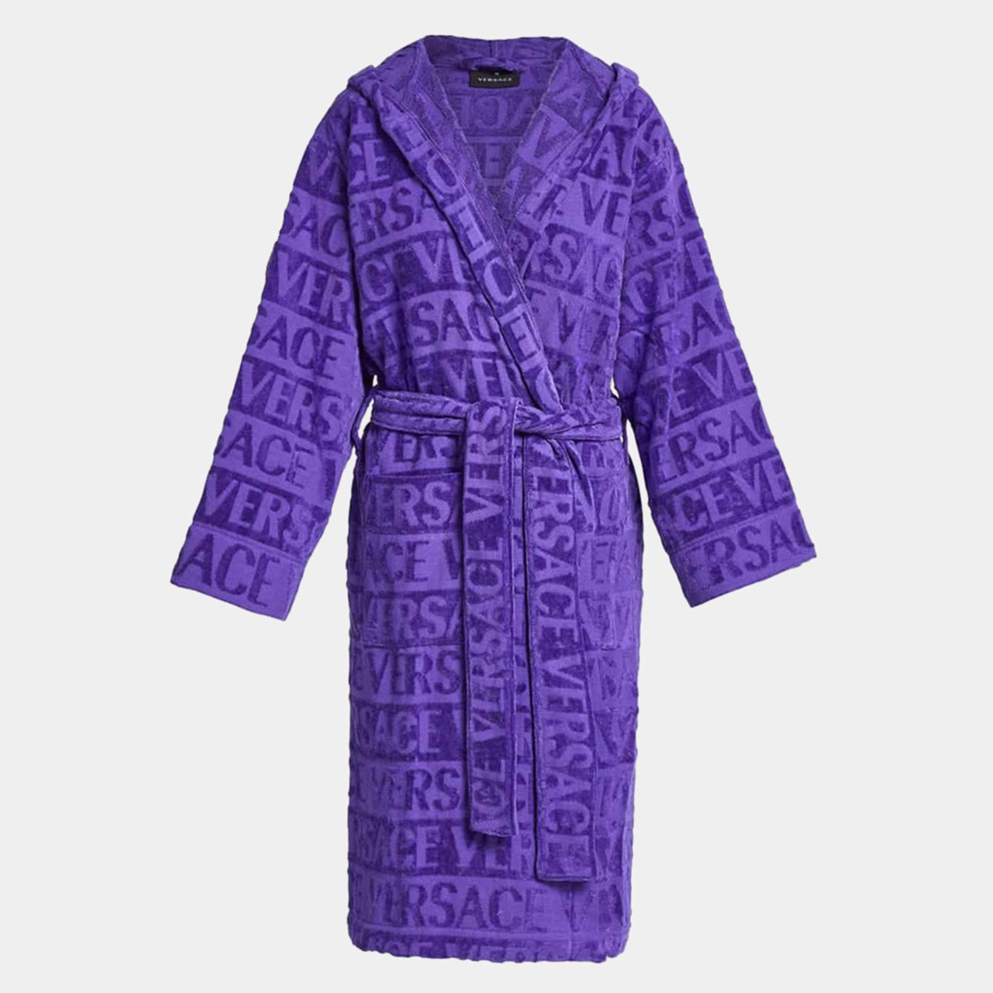 Pre Owned Versace All Over Purple Cotton Bathrobe
