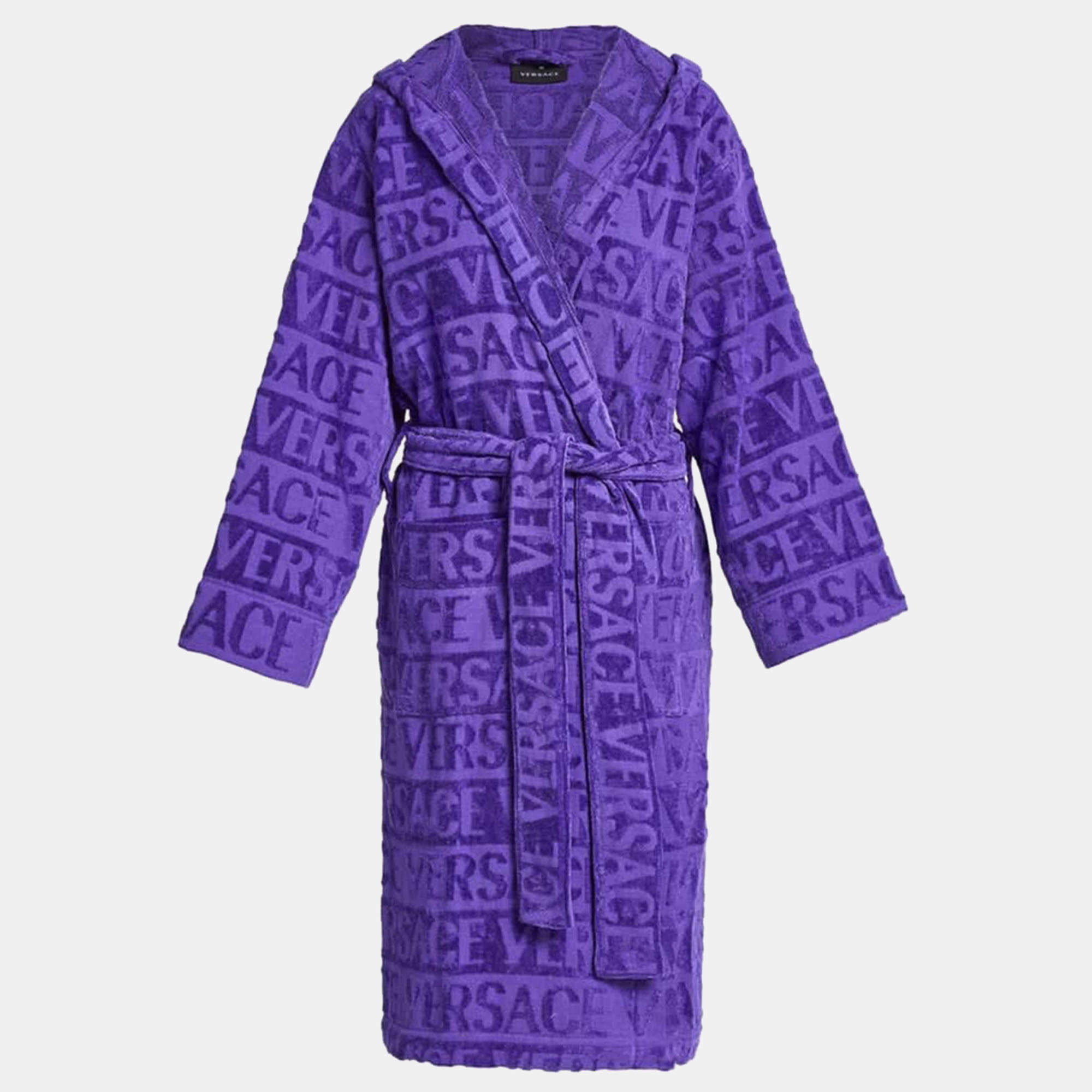 مملوكة مسبقًا Versace All Over Purple Cotton Bathrobe