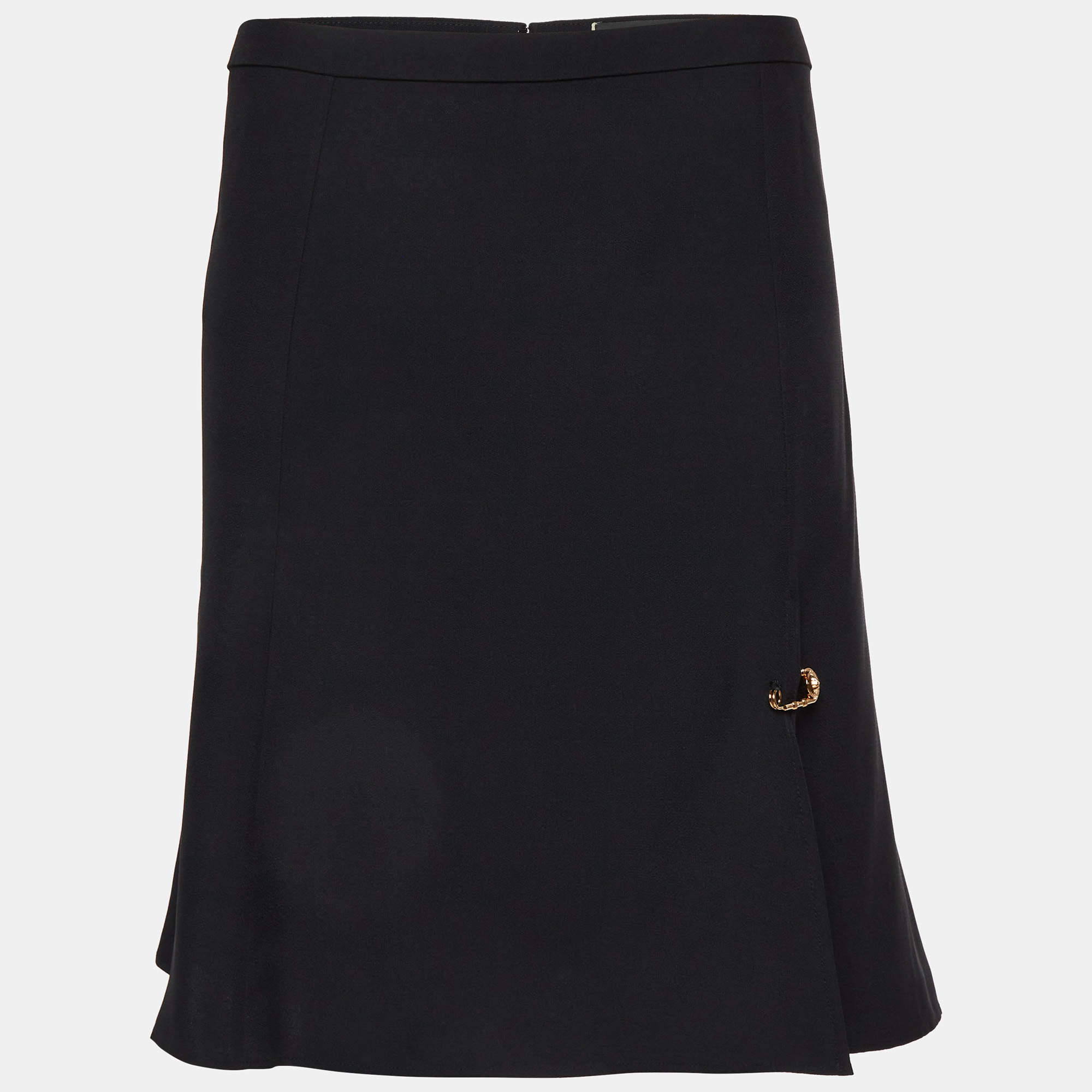 Pre Owned Versace Black Stretch Crepe Safety Pin Detail A-Line Mini Skirt L