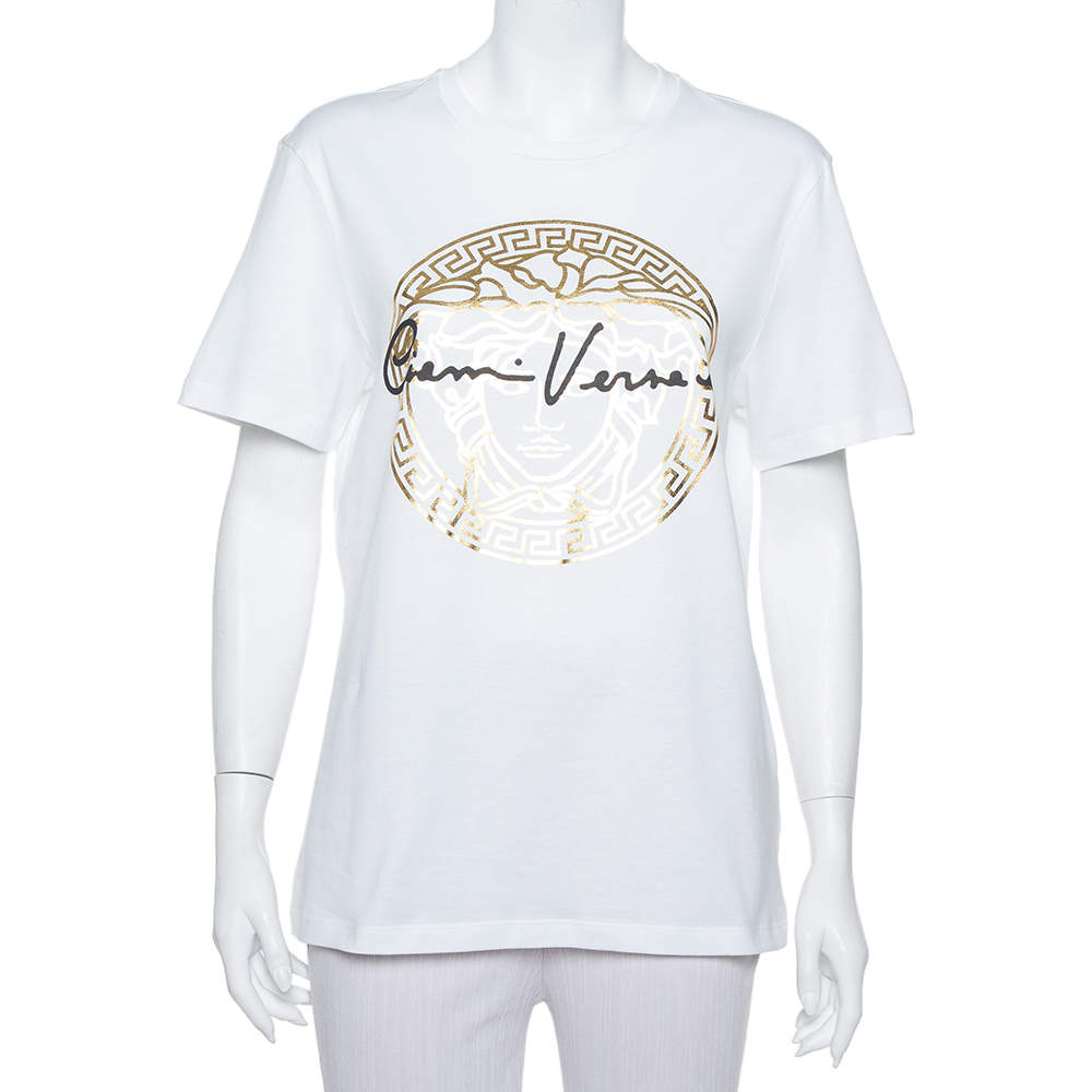 Versace White Medusa Signature Printed Cotton Crewneck T-Shirt M