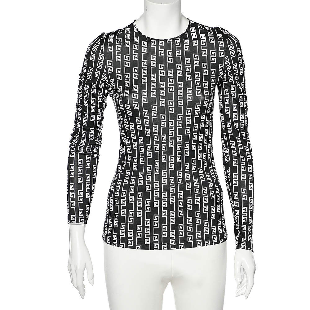 مملوكة مسبقًا Versace Black Logo Printed Jersey Long Sleeve T-Shirt M