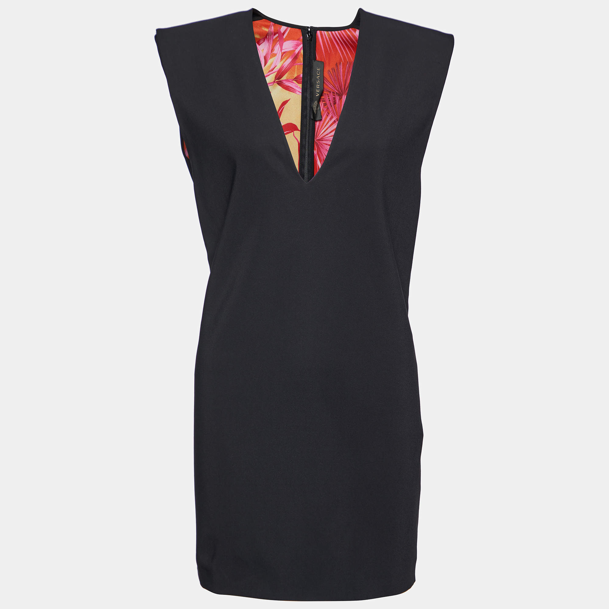 Versace Black Crepe Power Shoulder Mini Dress L