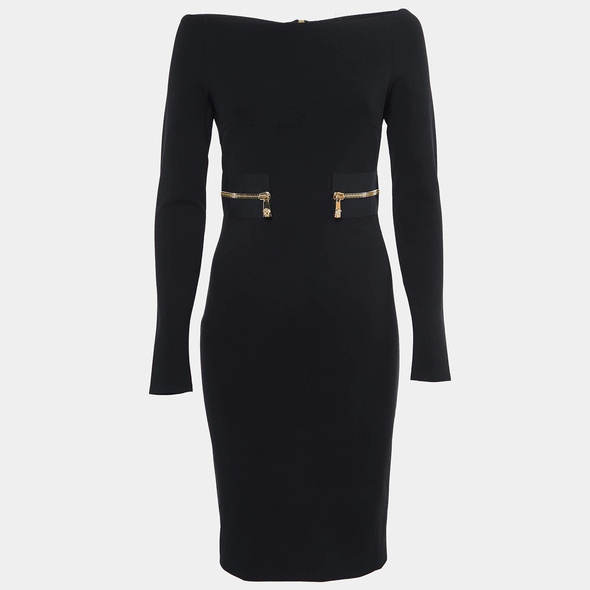 Pre Owned Versace Black Knit Zipper Detail Off-Shoulder Dress M