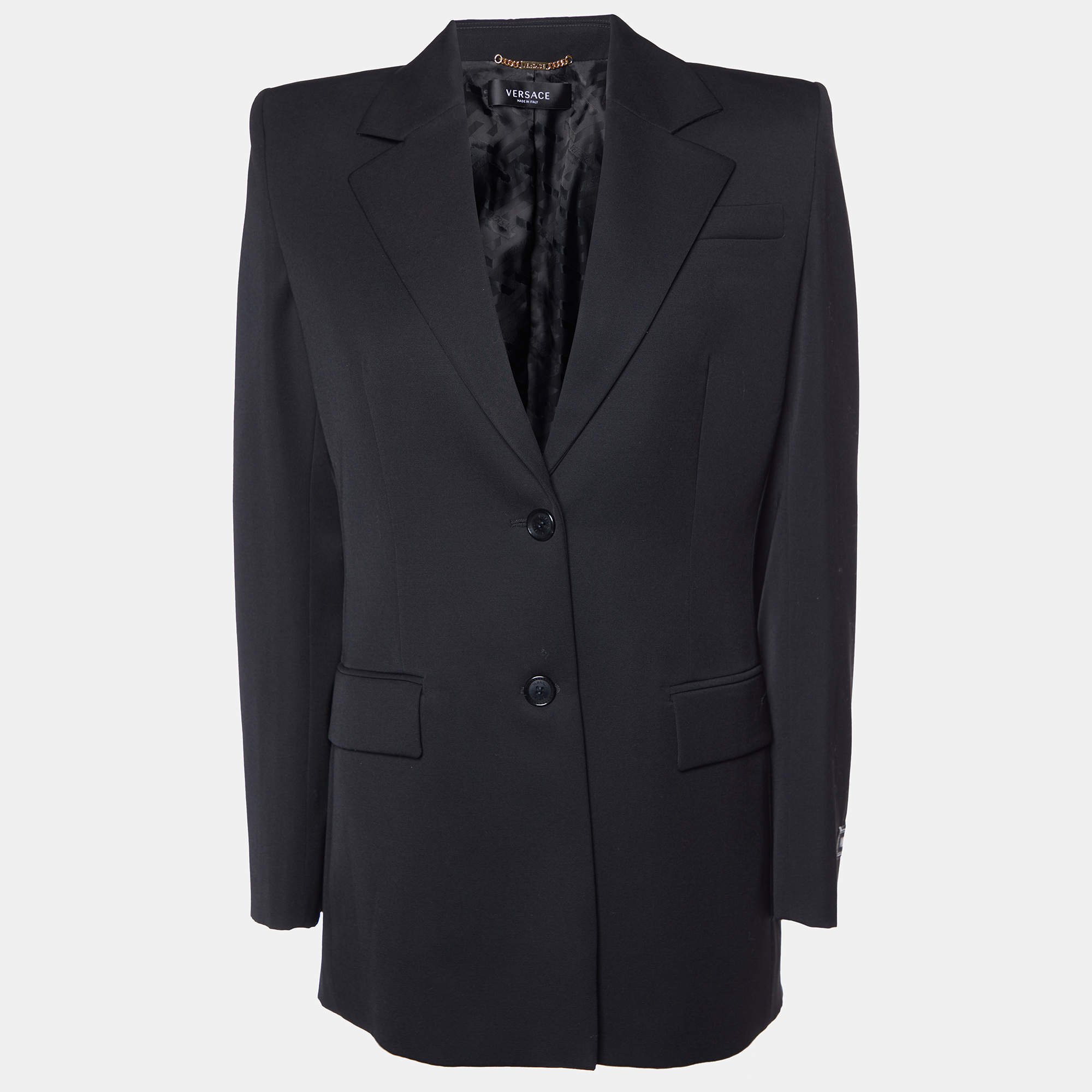 Versace Black Virgin Wool Button Front Blazer S
