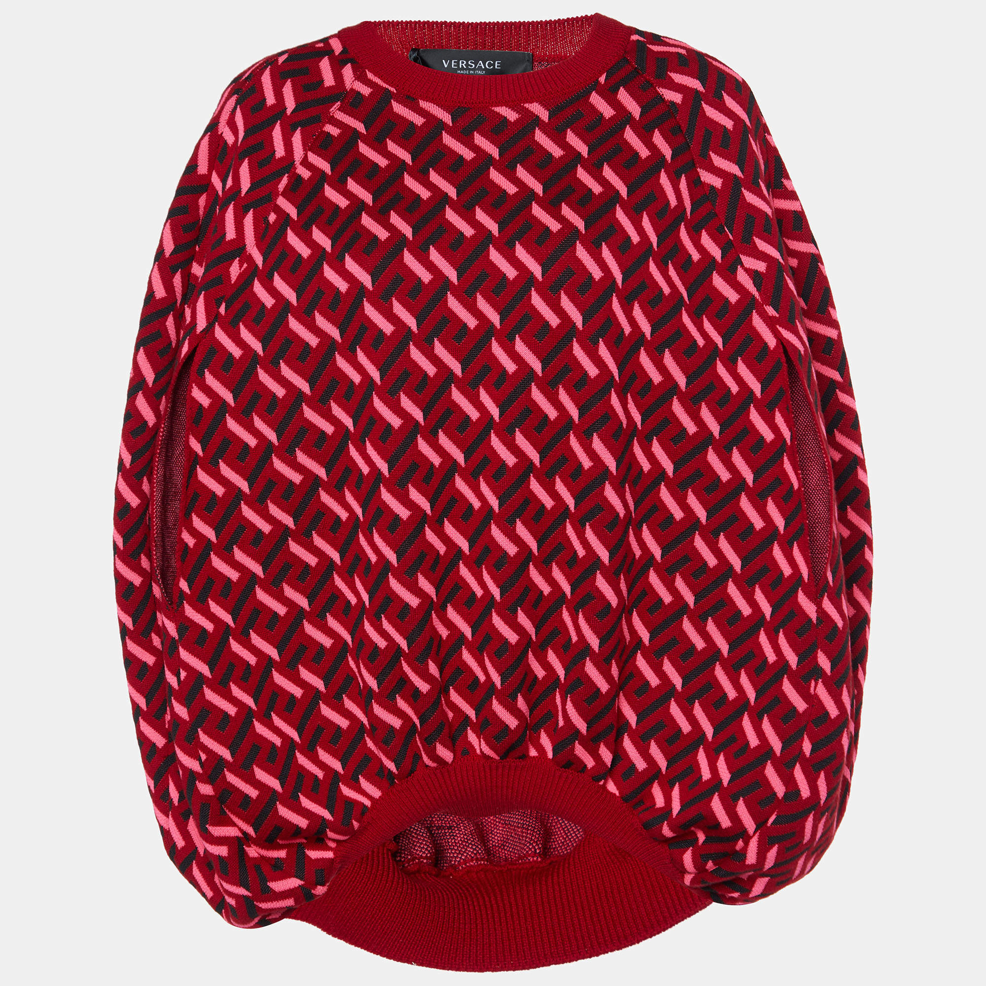 Versace Parade Red La Greca Jacquard Knit Cocoon Sweater M