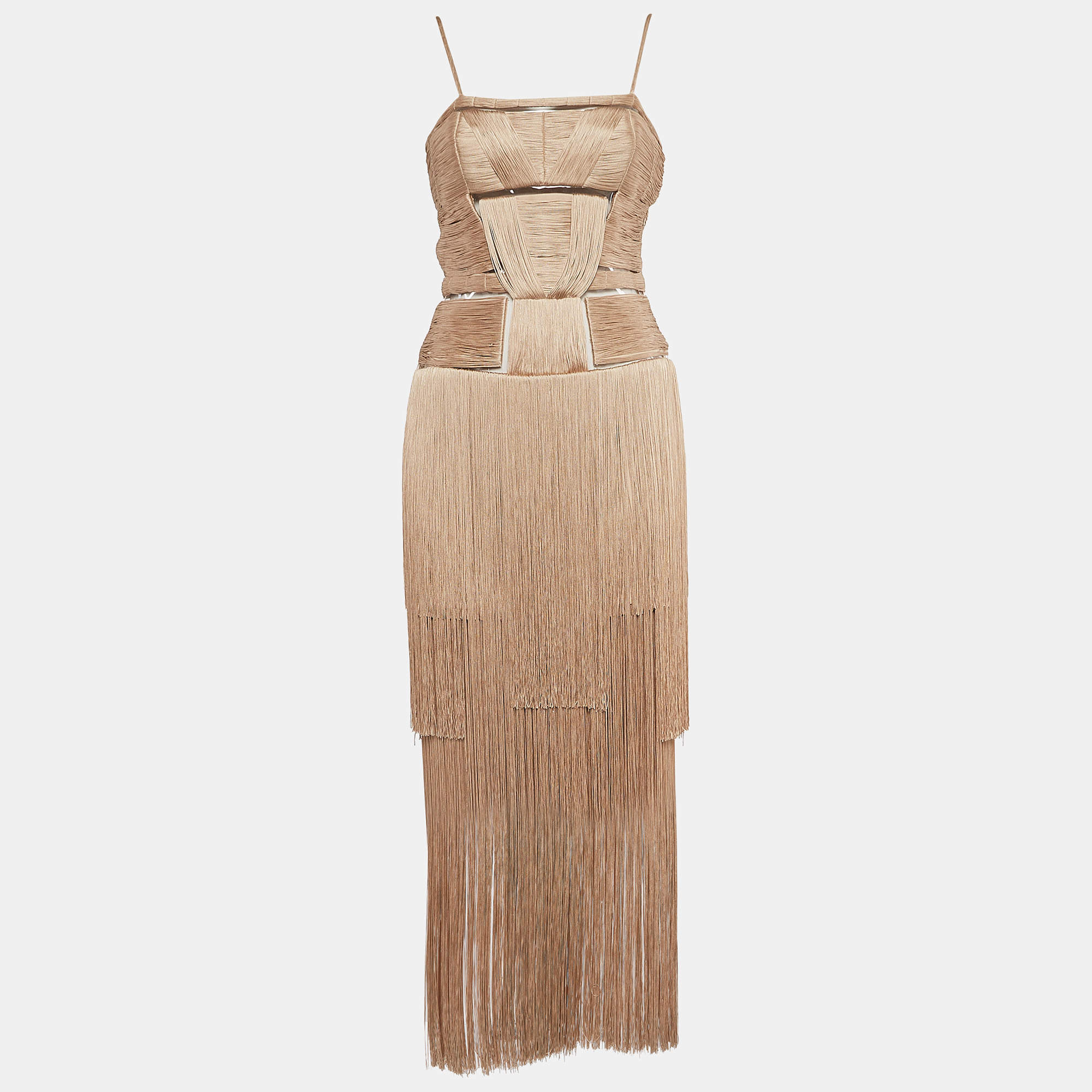 Versace Beige Silk Tassel Shoulder Strap Maxi Dress S Versace | The ...
