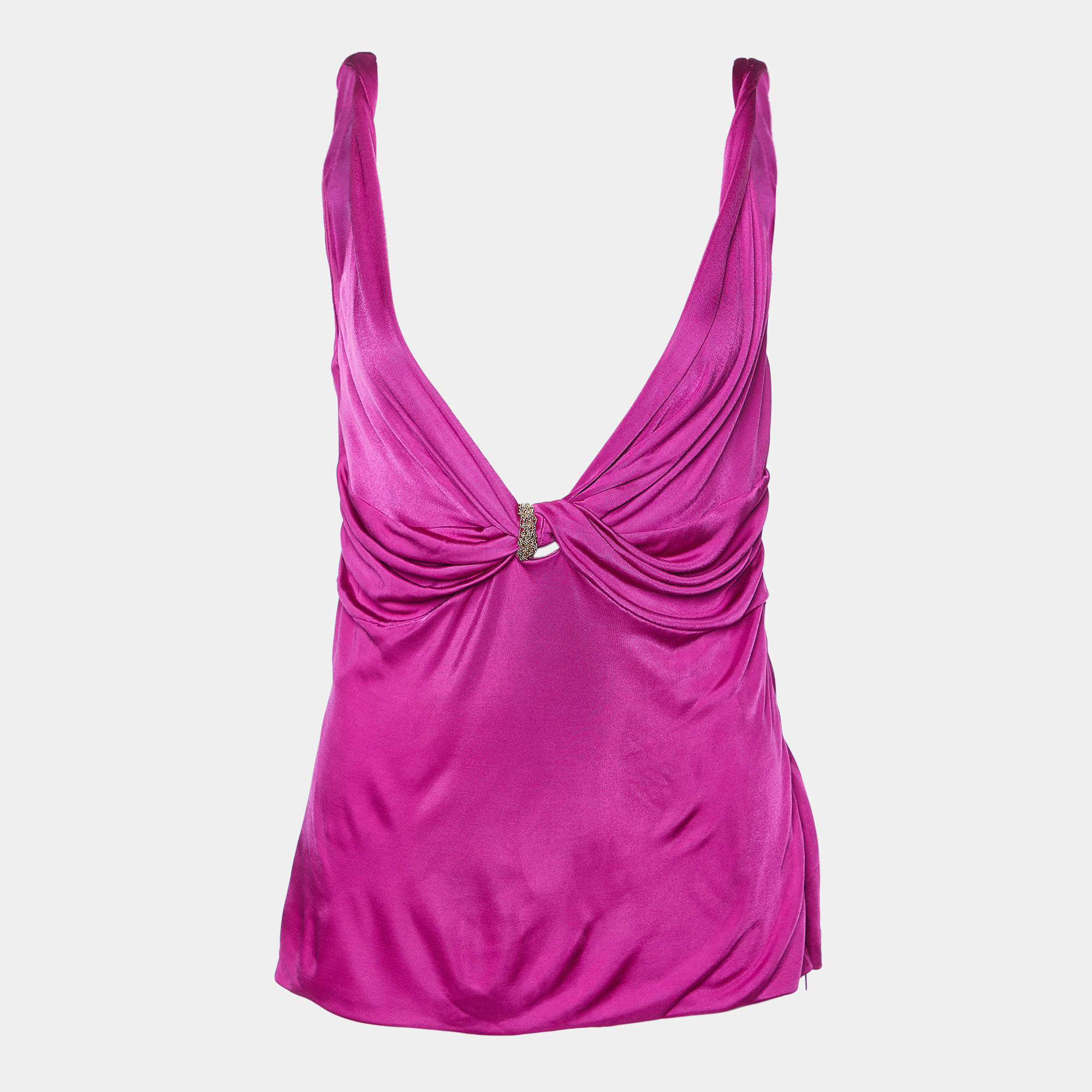 Pre Owned Versace Fuchsia Pink Jersey Knot Detail Sleeveless Top L