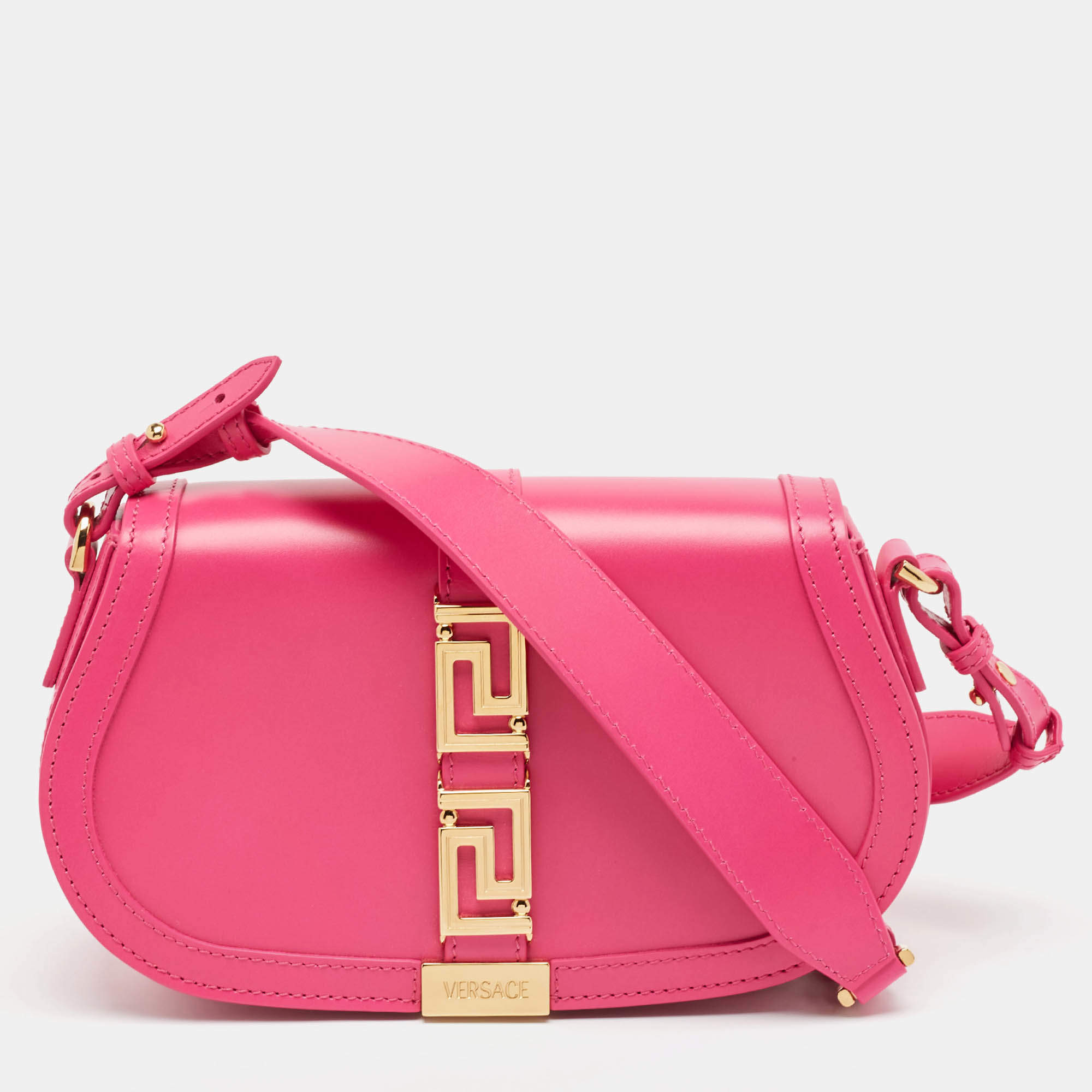 Versace Pink Leather Greca Goddess Shoulder Bag