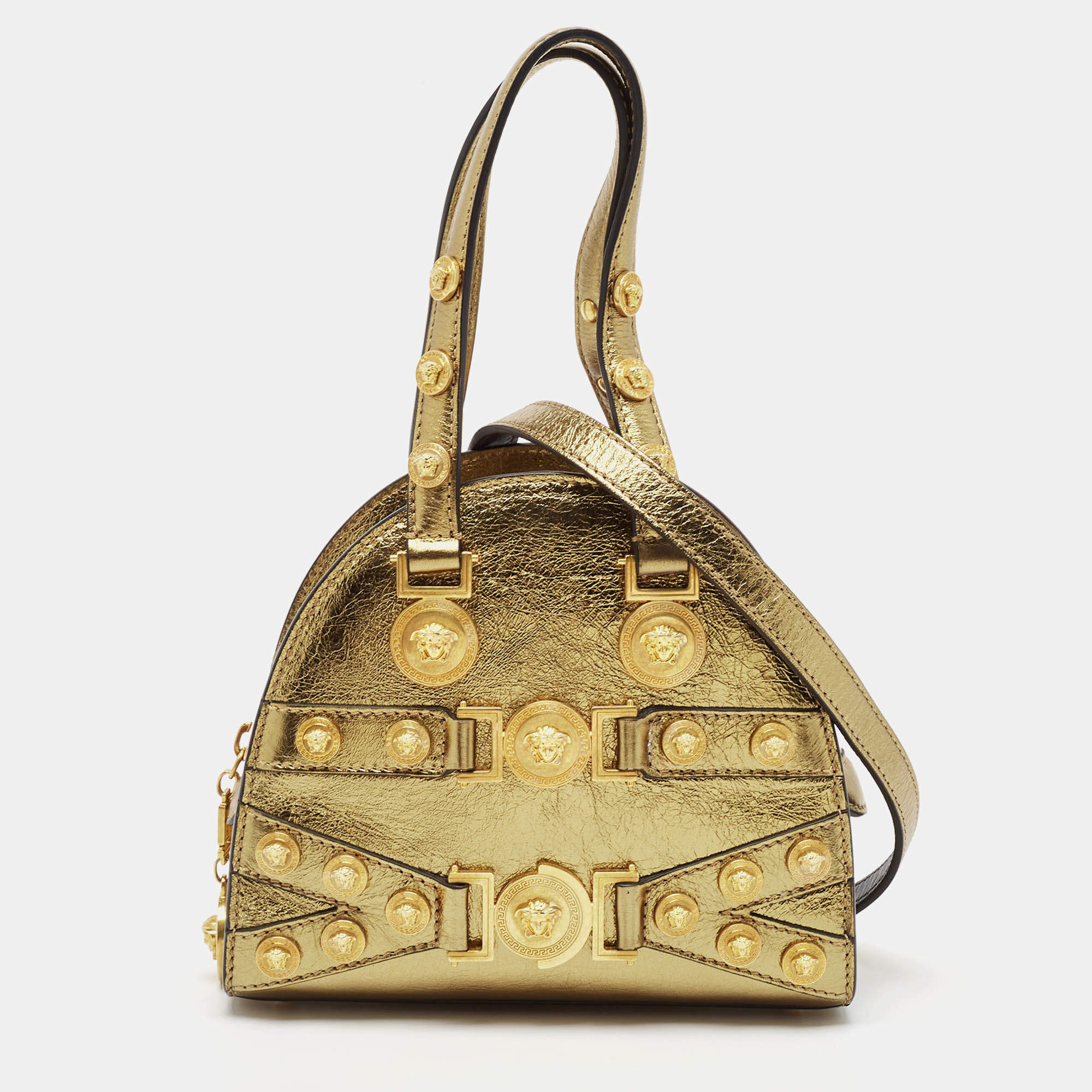 Versace Gold Leather Tribute Medallion Satchel