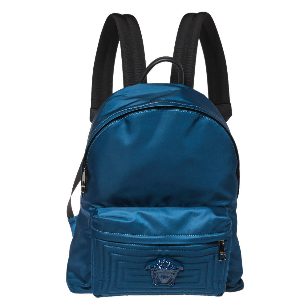 Pre Owned Versace Blue Nylon and Leather Medusa Pallazo Backpack 
