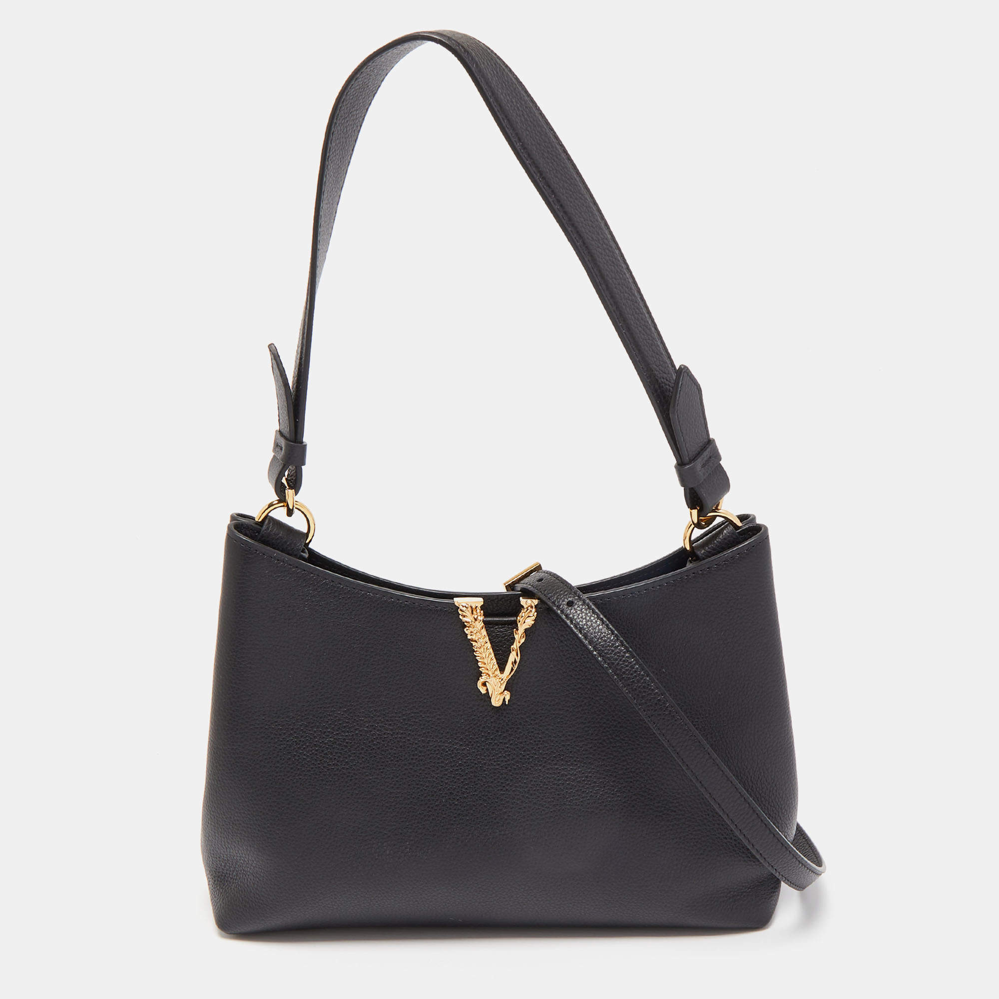 Versace Black Leather Virtus Hobo
