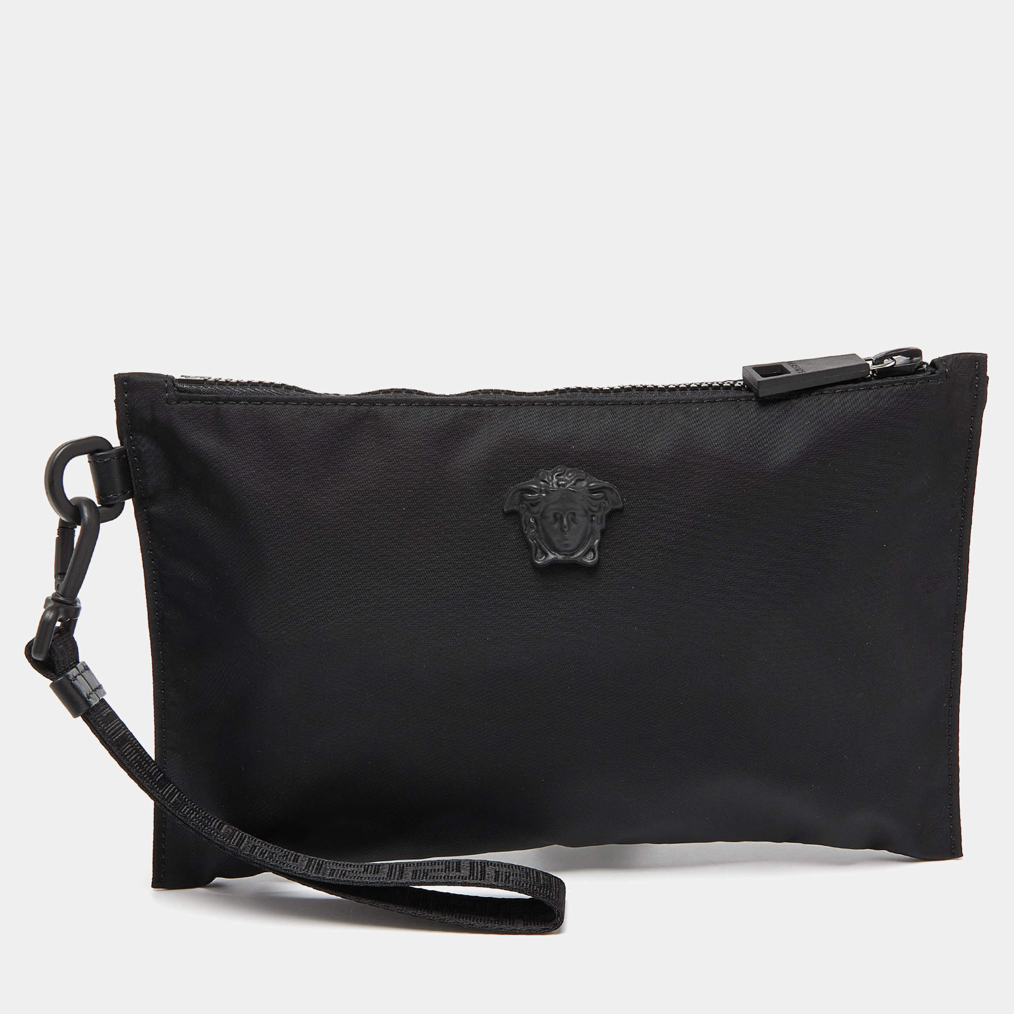 Versace Black Nylon Medusa Wristlet Pouch