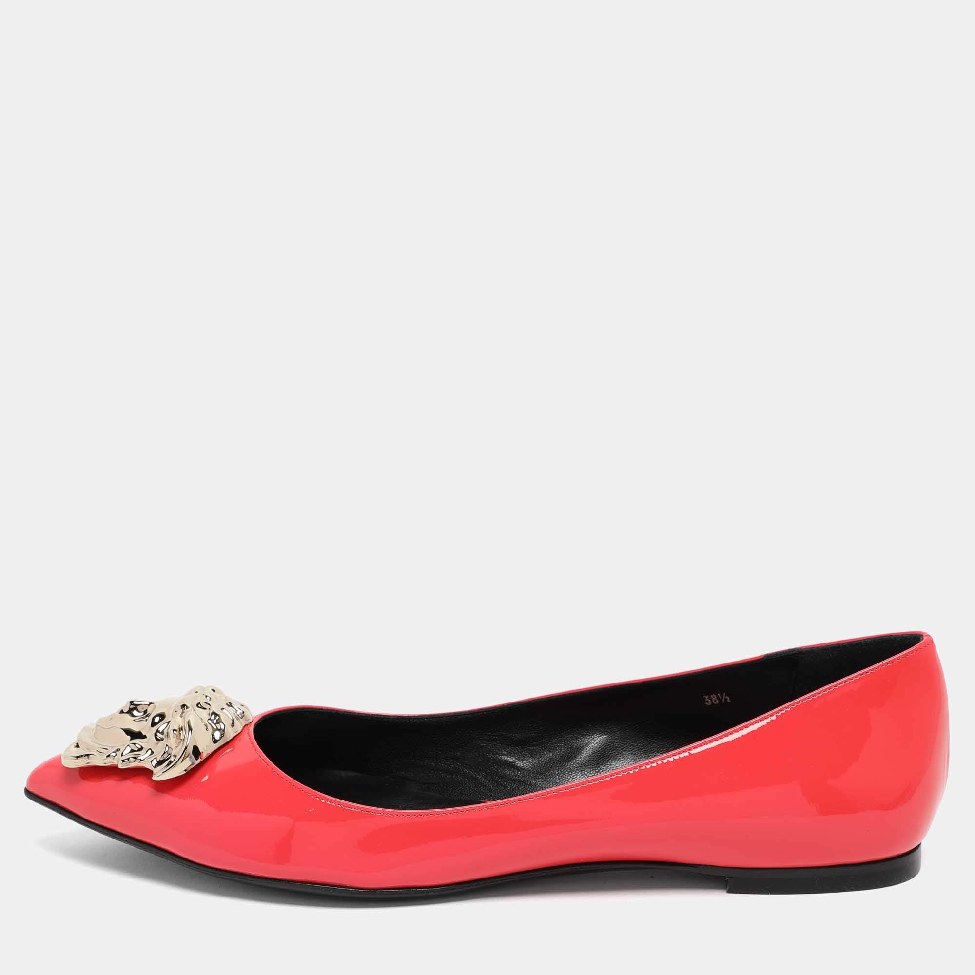 Pre Owned Versace Pink Patent Leather Medusa Ballet Flats Size 38.5