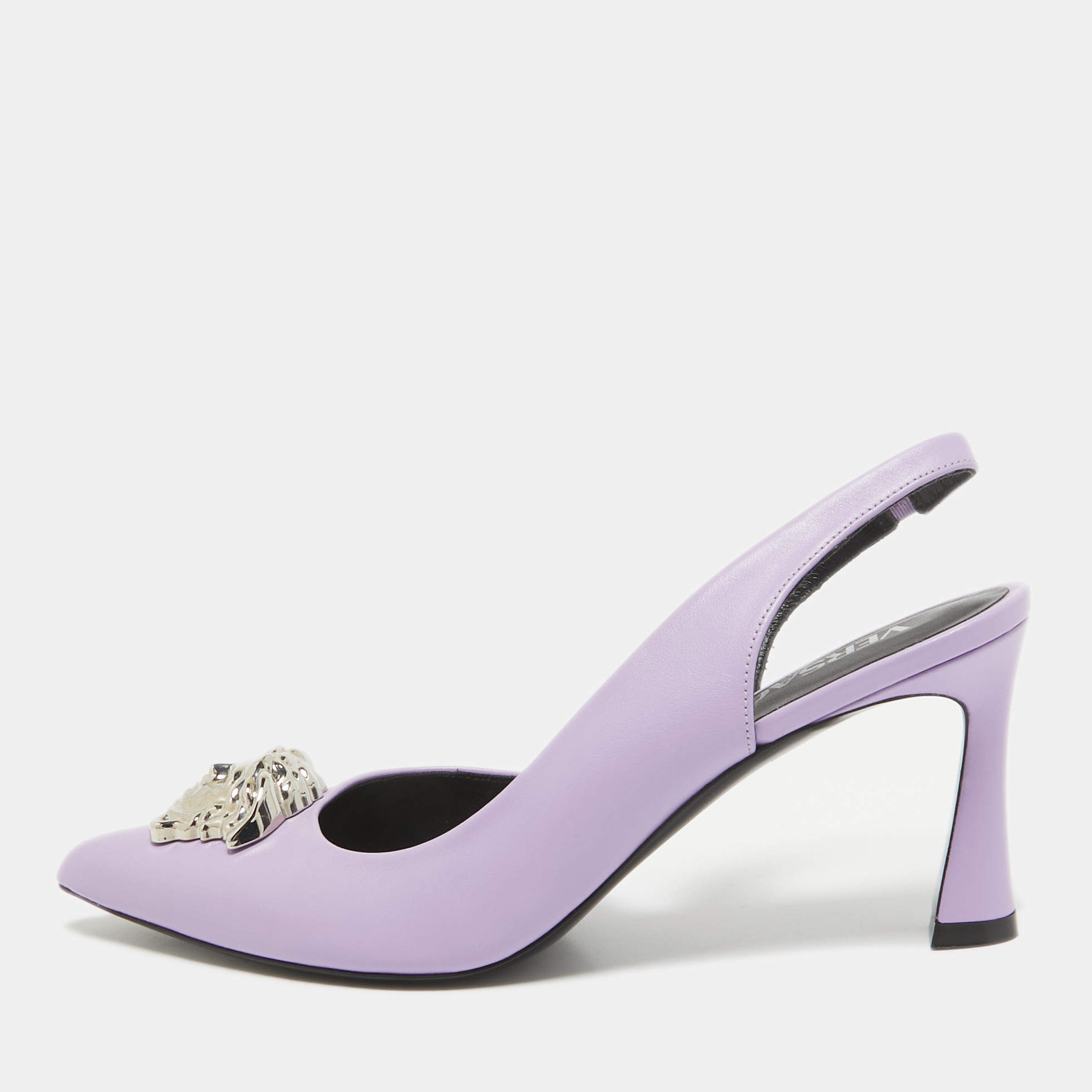 مملوكة مسبقًا Versace Purple Leather Medusa Slingback D'orsay Pumps Size 37