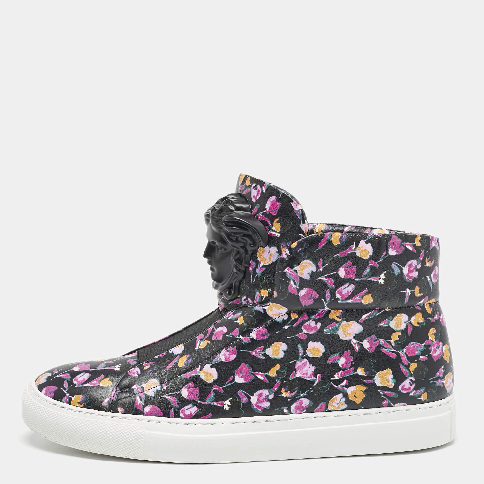 Versace Multicolor Floral Print Leather Medusa High Top Sneakers Size 38
