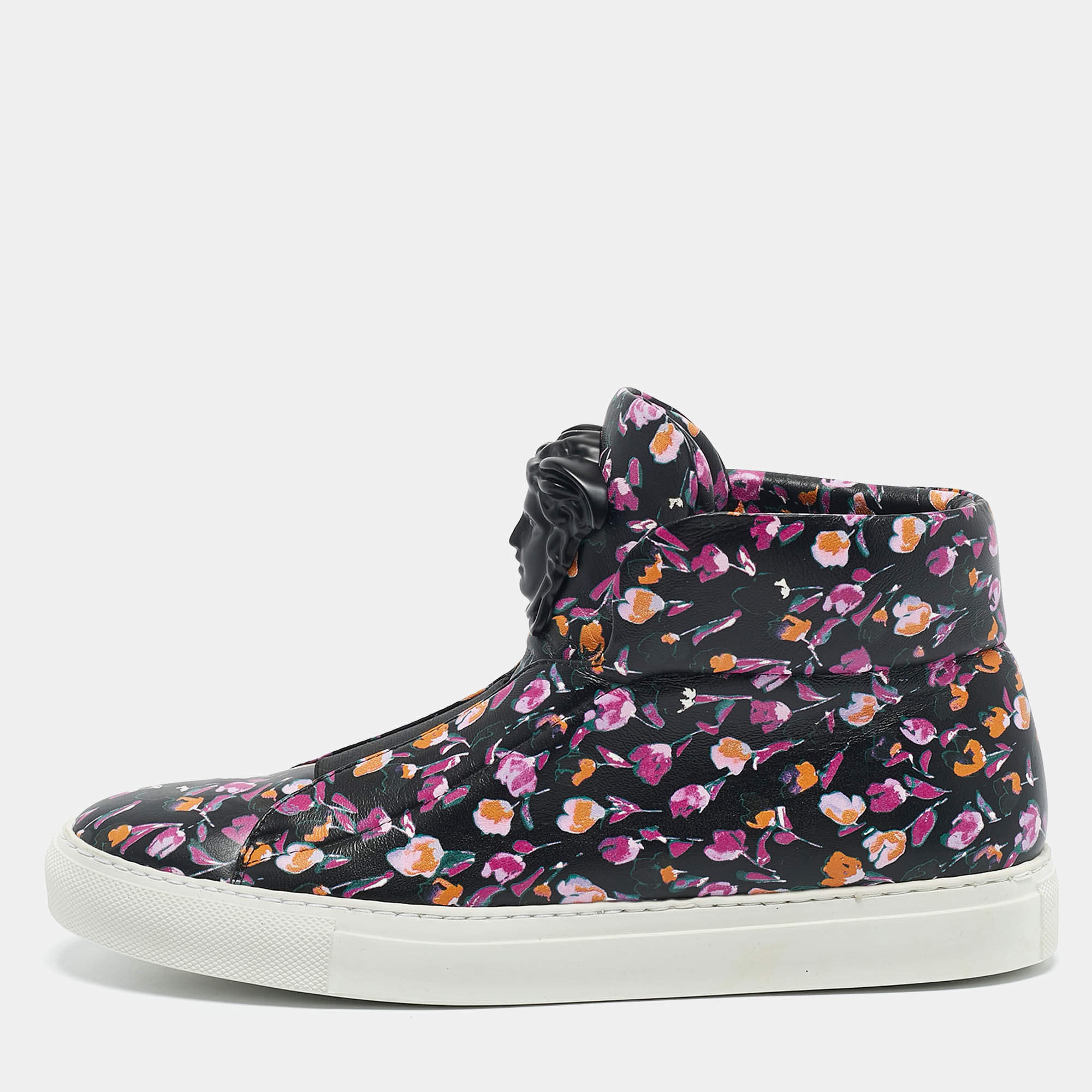 Versace Multicolor Printed Leather Medusa Strap High Top Sneakers Size 40