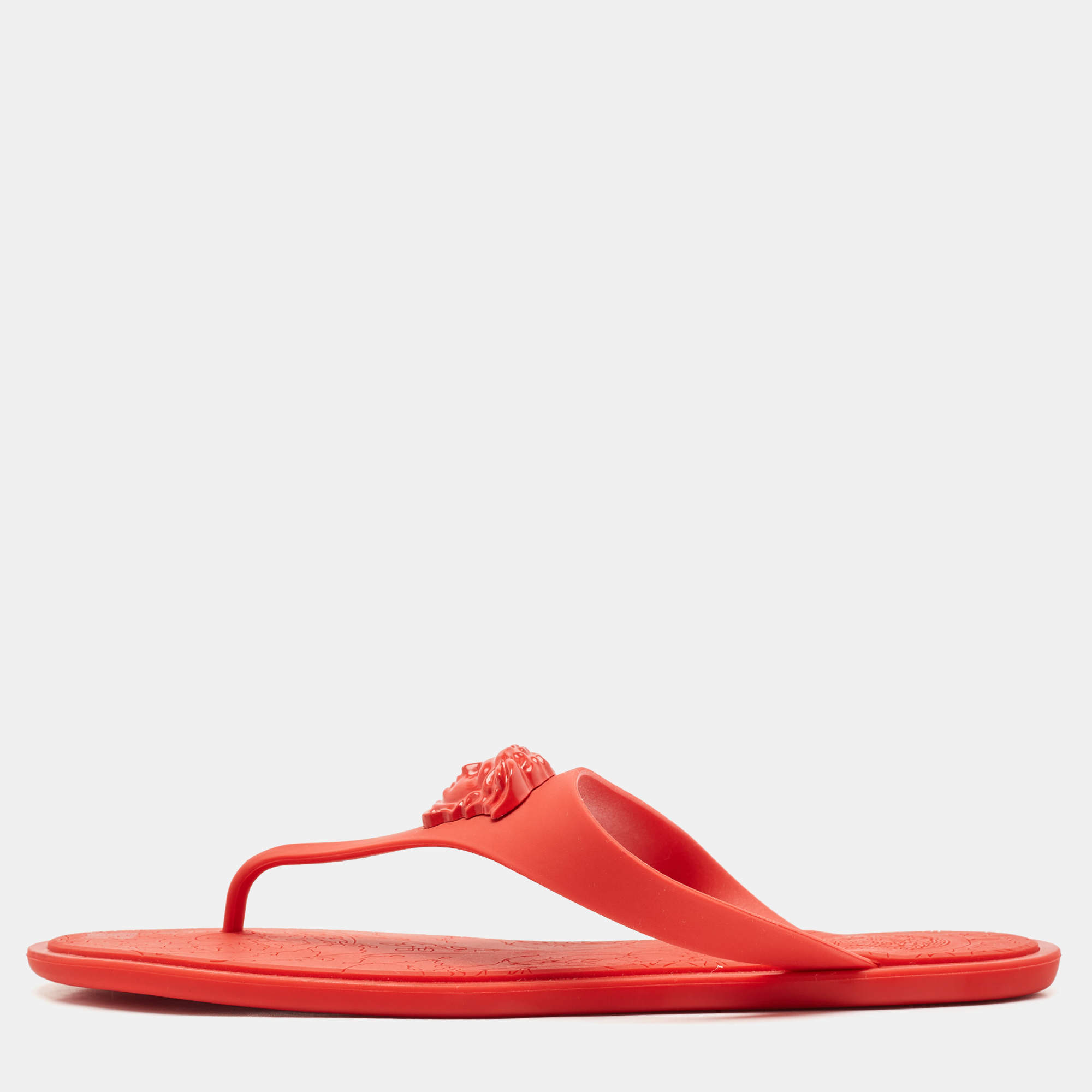Versace Red Rubber Medusa Thong Slide Flats Size 38.5