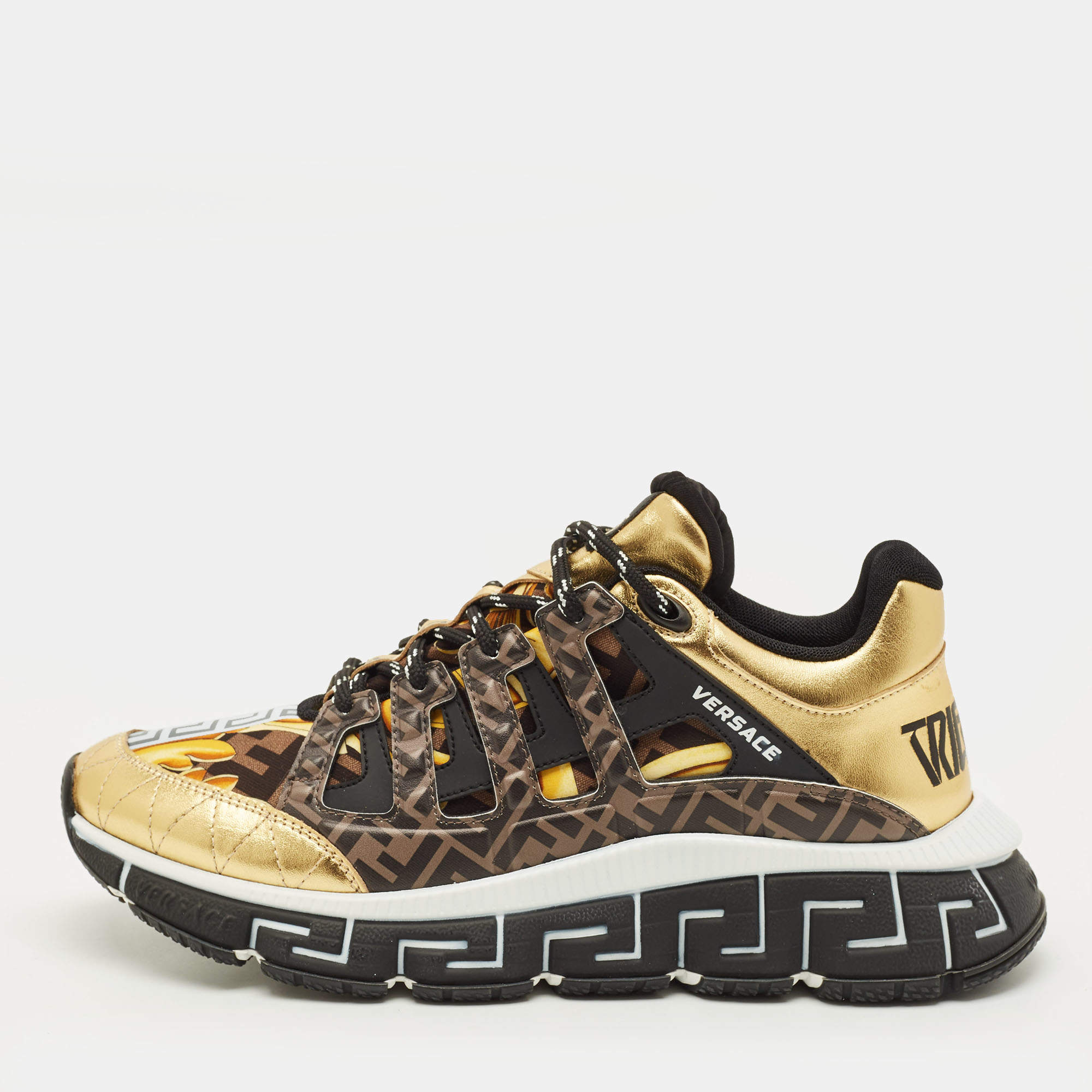 Pre Owned Versace Trigreca Size 42 Multicolor Fabric, Leather and Rubber Low Top Sneakers