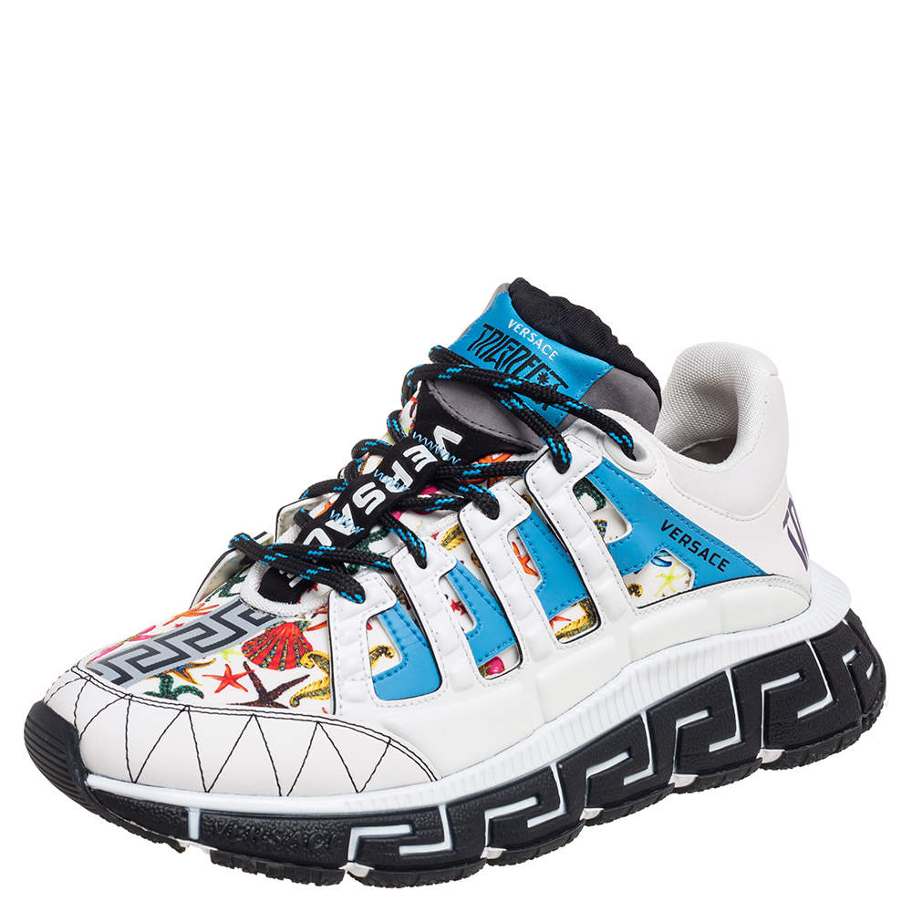 Versace Multicolor Leather And Fabric Trigreca Low Top Sneakers Size 38