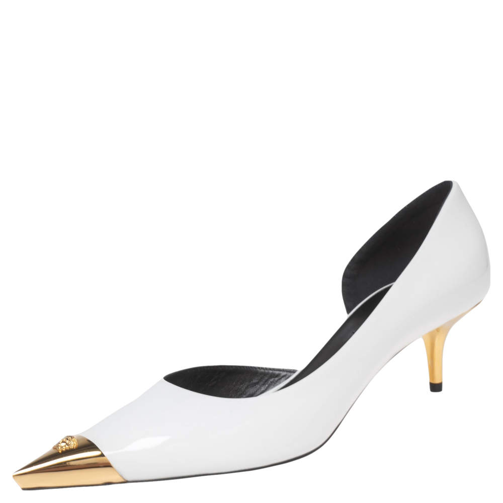 Pre Owned Versace White Patent Leather Pointed-Toe D'orsay Pumps Size 39.5