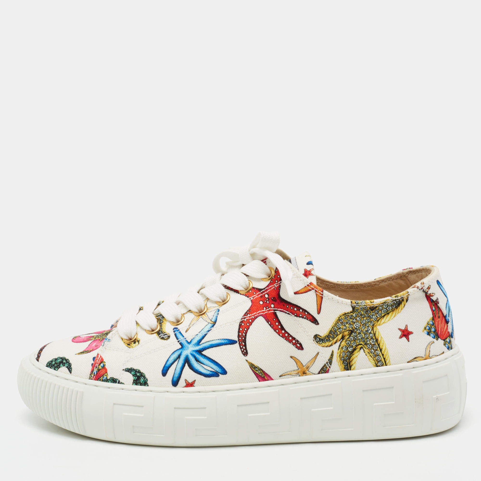 Pre Owned حذاء رياضي فيرساتشي كانفاس متعدد الألوان مطبوع نجمة البحر بعنق منخفض مقاس 38