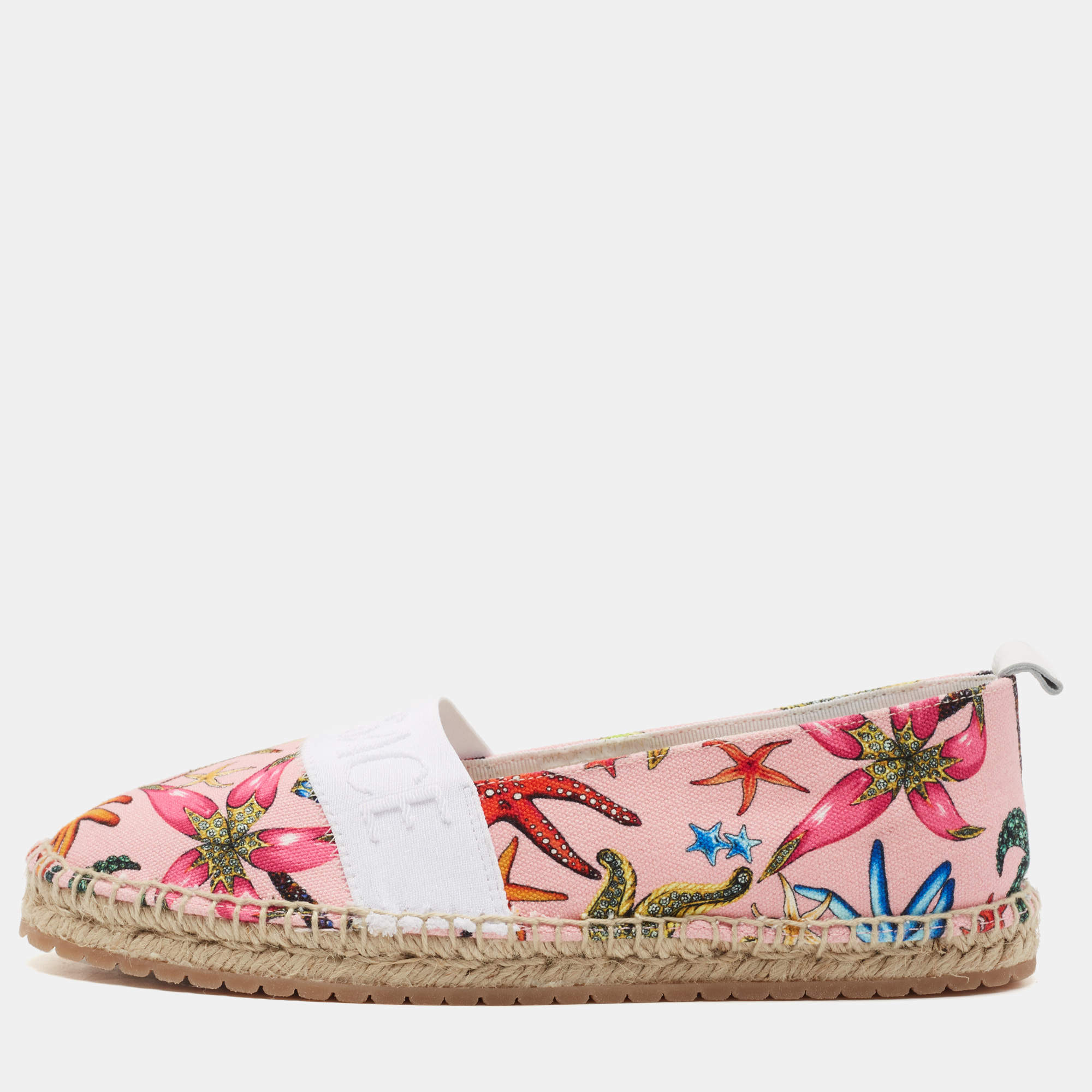 Versace Pink Brocade Fabric Espadrille Flats Size 38