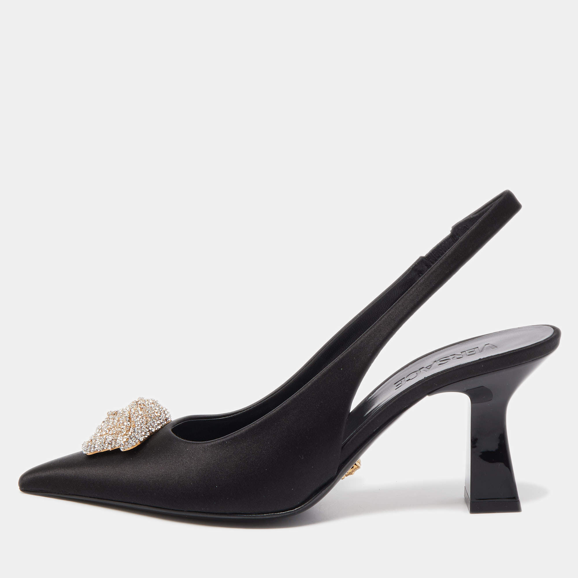 ヴェルサーチ レディース パンプス シューズ Crystal Medusa Satin Slingback Pumps Black パンプス 