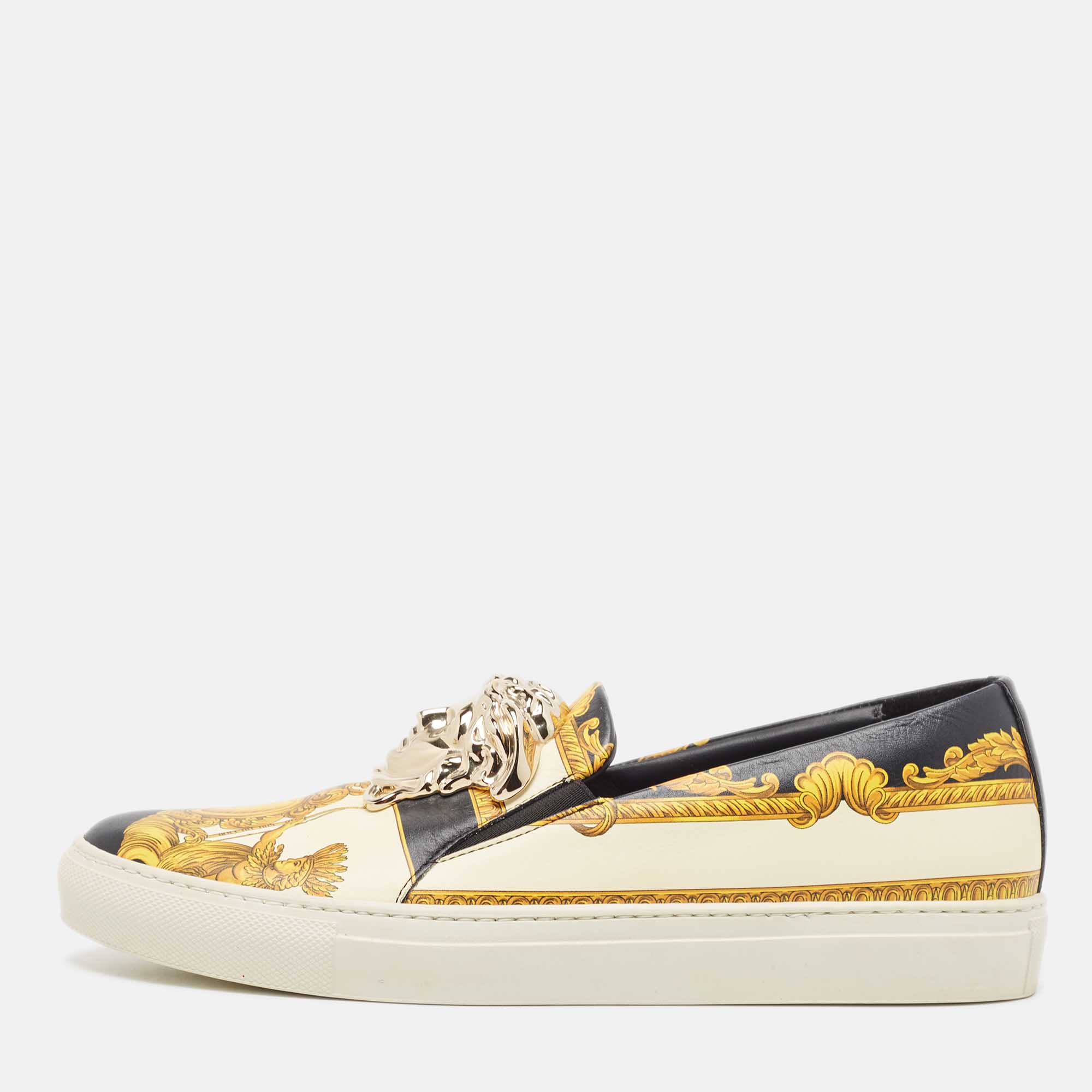 Versace Multicolor Leather Medusa  Slip On Sneakers Size 40