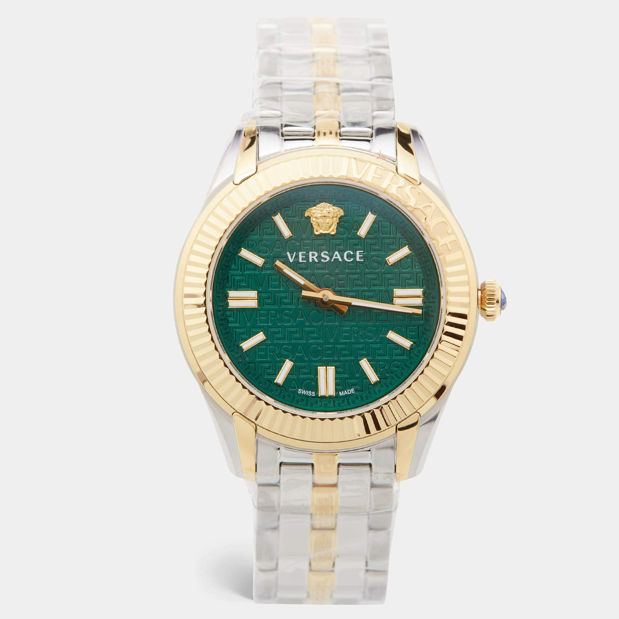 Versace Green Two-Tone Stainless Steel Greca VE6C00423 Women's Wristwatch 35 mm