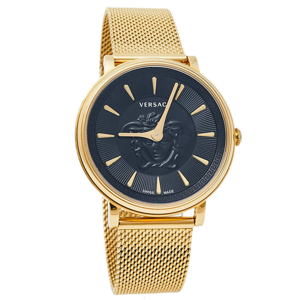 Versace Black Medusa Gold Tone Stainless Steel V-Circle VE8102119 Women's Wristwatch 38 mm