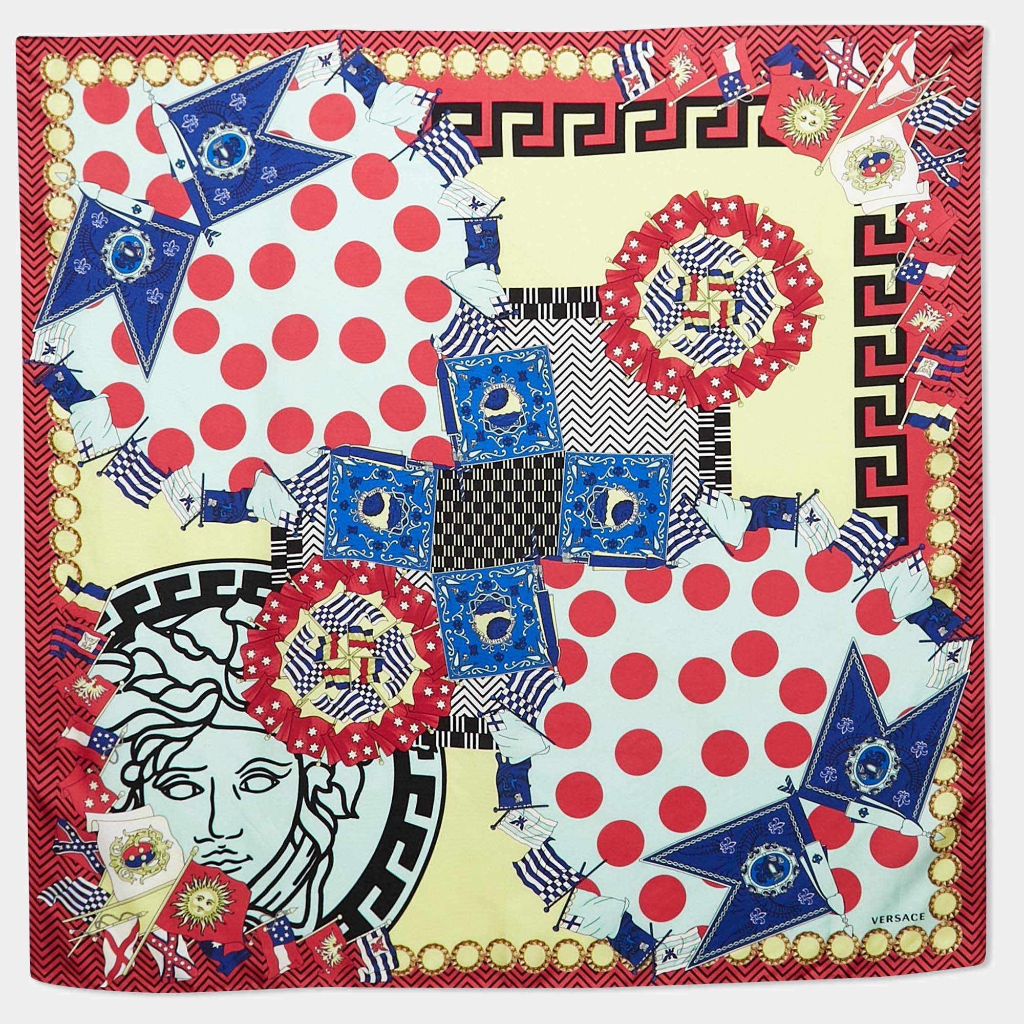 Pre Owned Versace Multicolor Printed Silk Scarf 