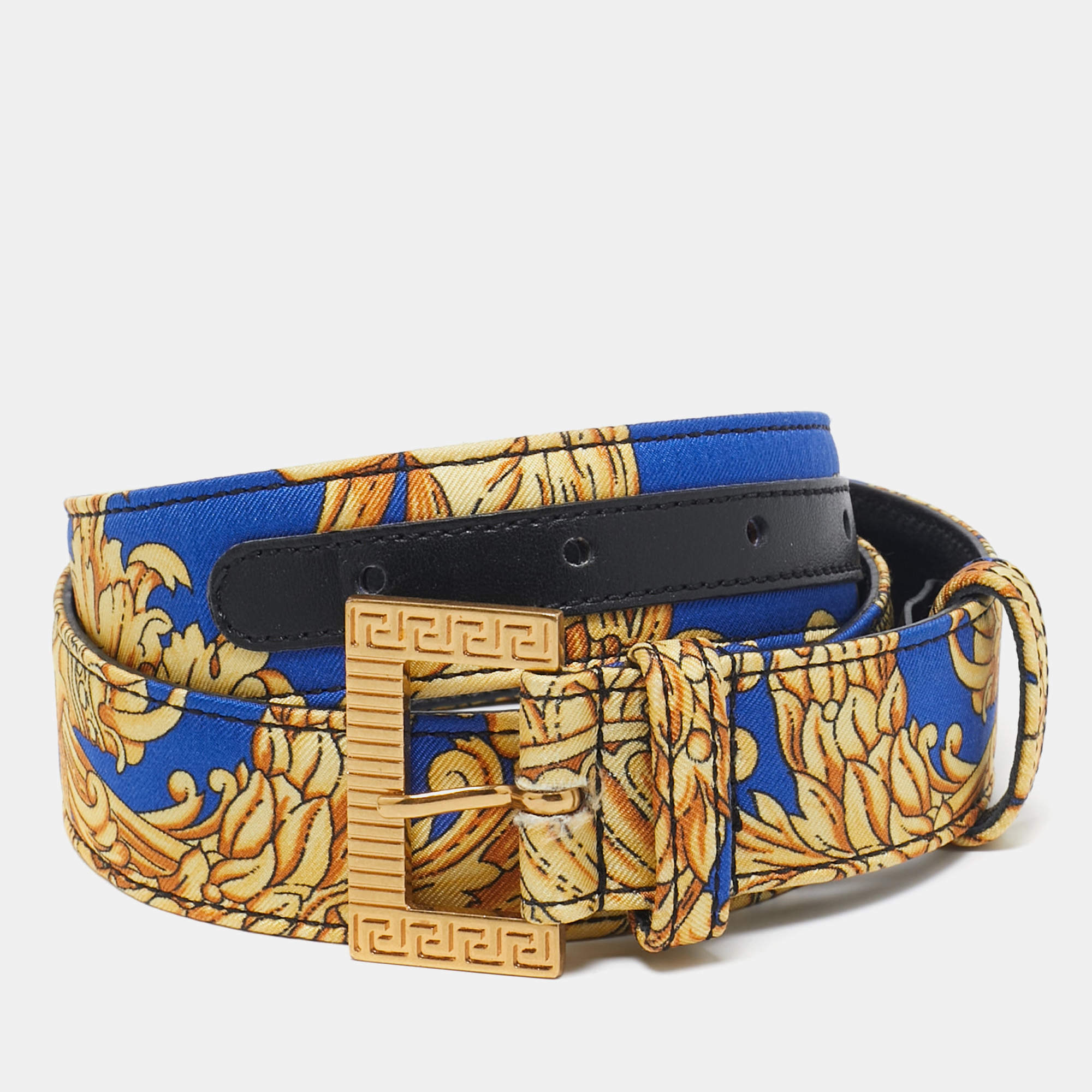 Versace Multicolor Baroque Print Fabric Buckle Waist Belt