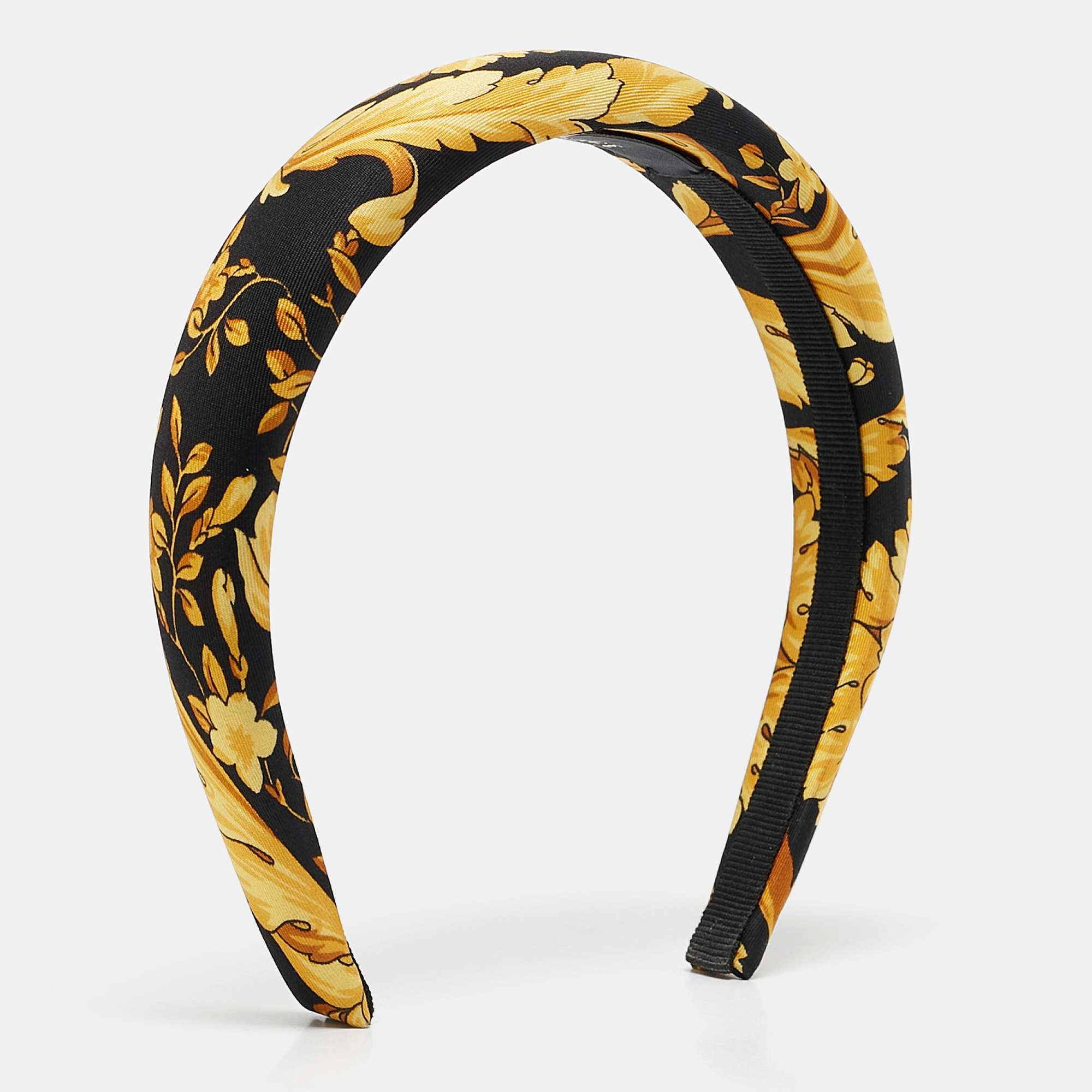 Pre Owned Versace Yellow/Black Baroque Print Silk Headband