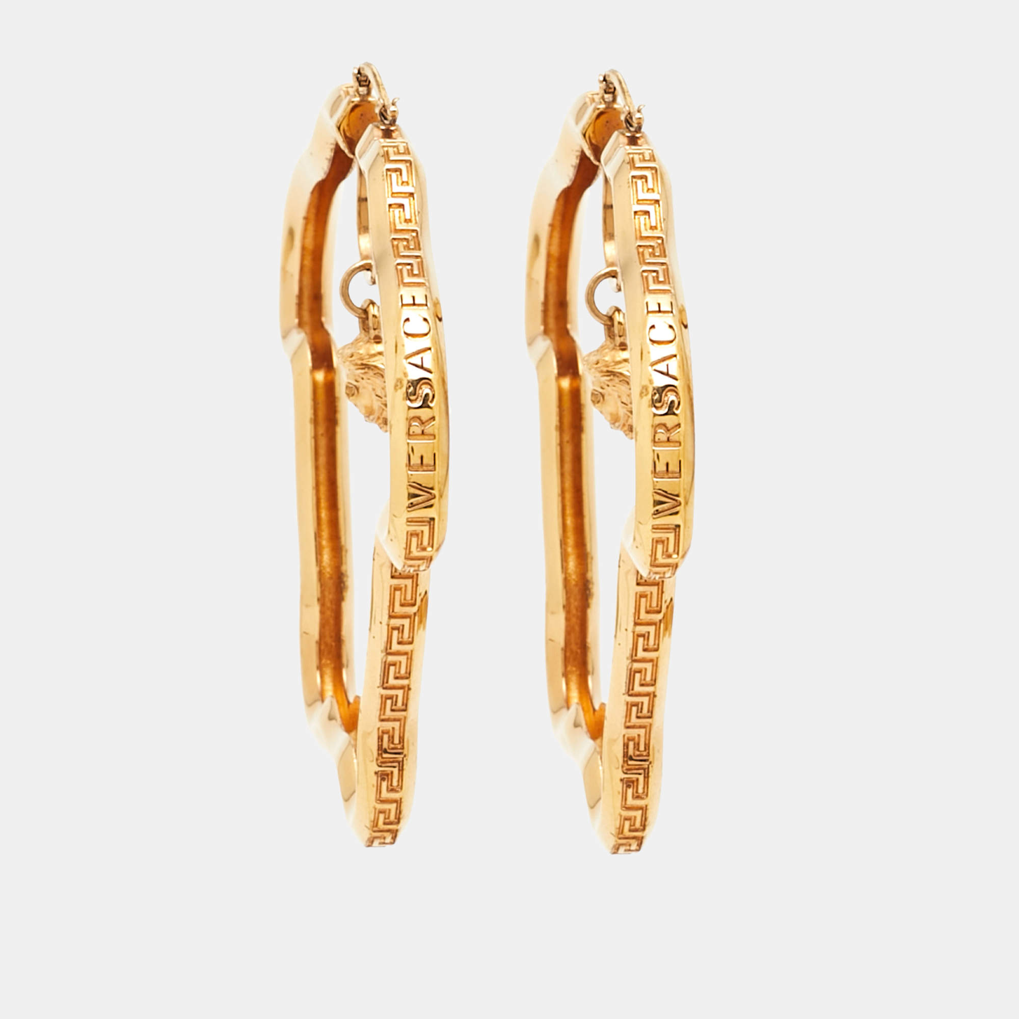 Pre Owned Versace Medusa Gold Tone Hoop Earrings