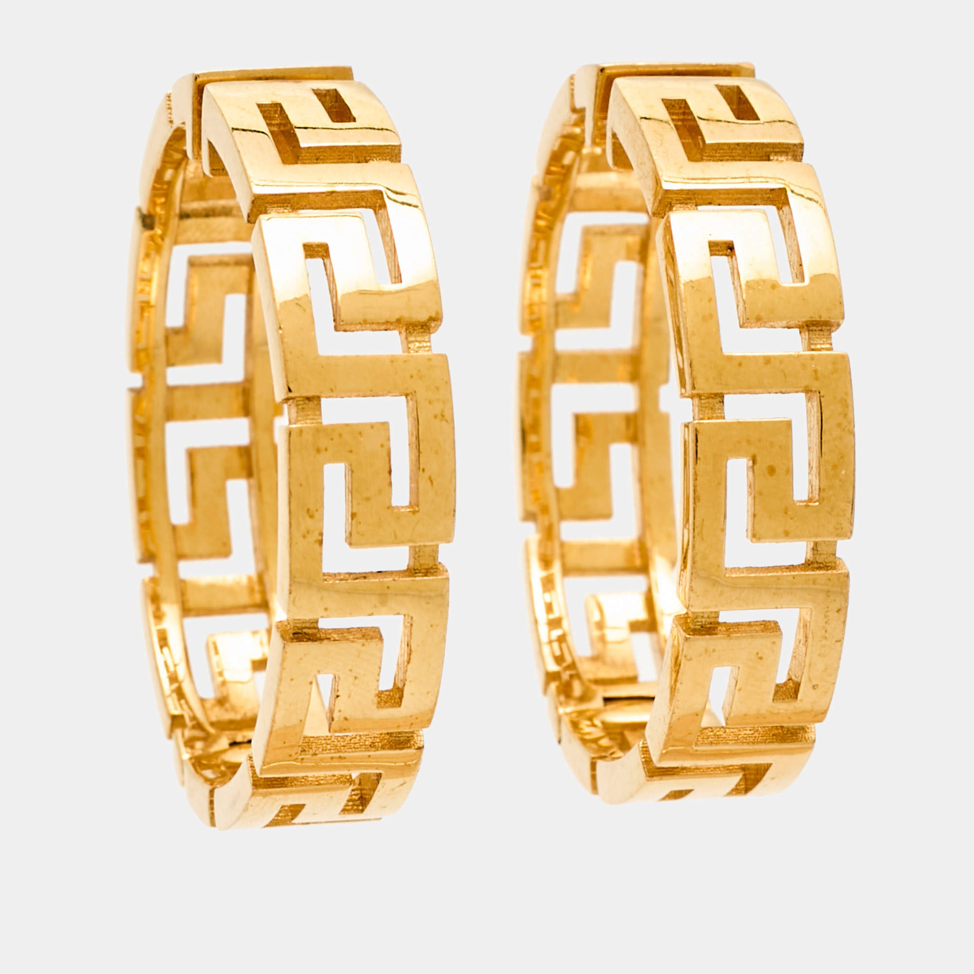 Pre Owned Versace Greca Gold Tone Hoop Earrings