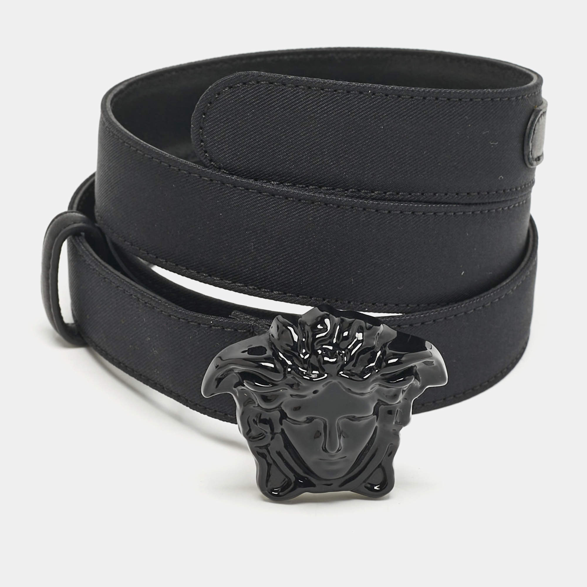 Versace Black Leather Medusa Slim Belt 
