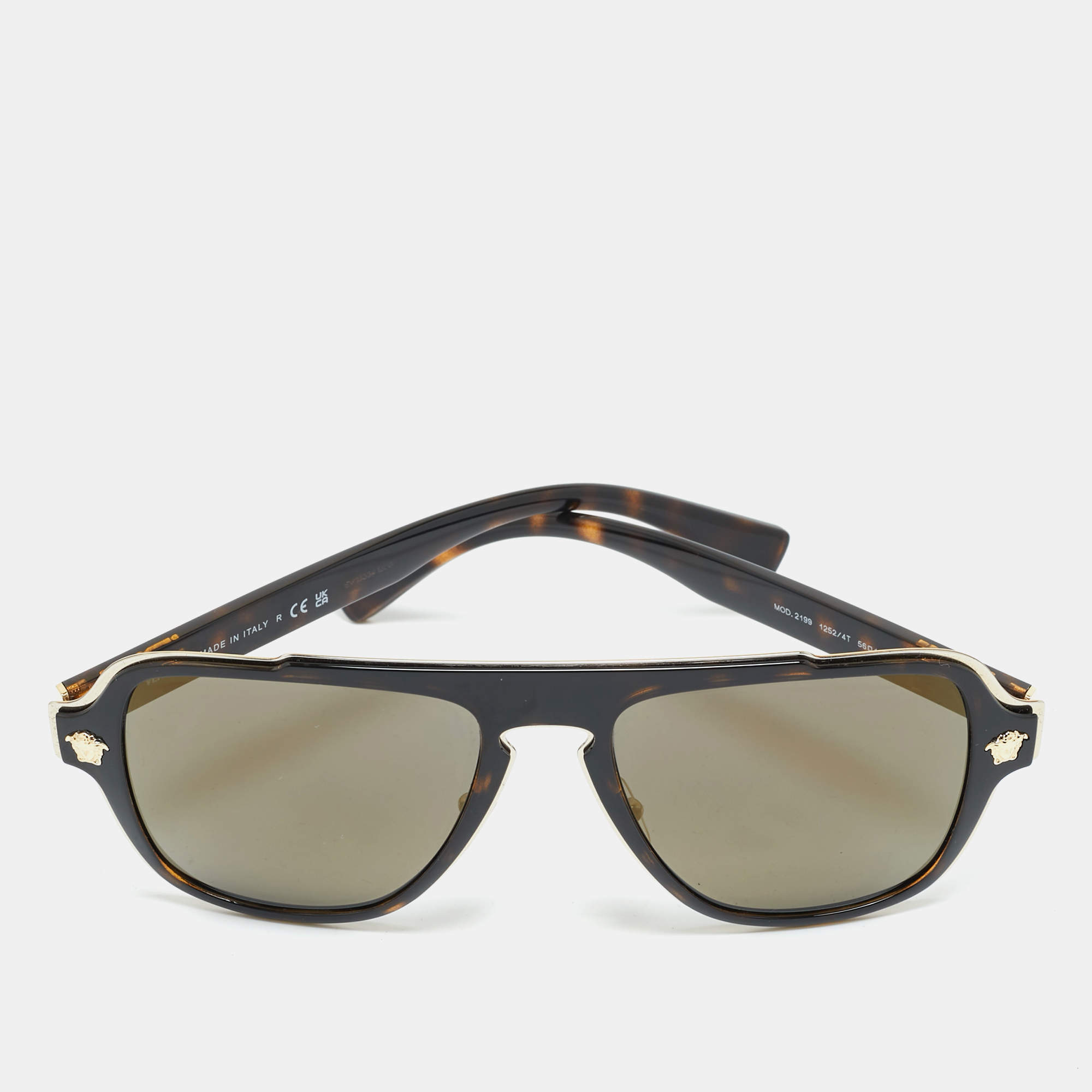 Pre Owned Versace Dark Brown Mirrored MOD. 2199 Medusa Frame Square Sunglasses