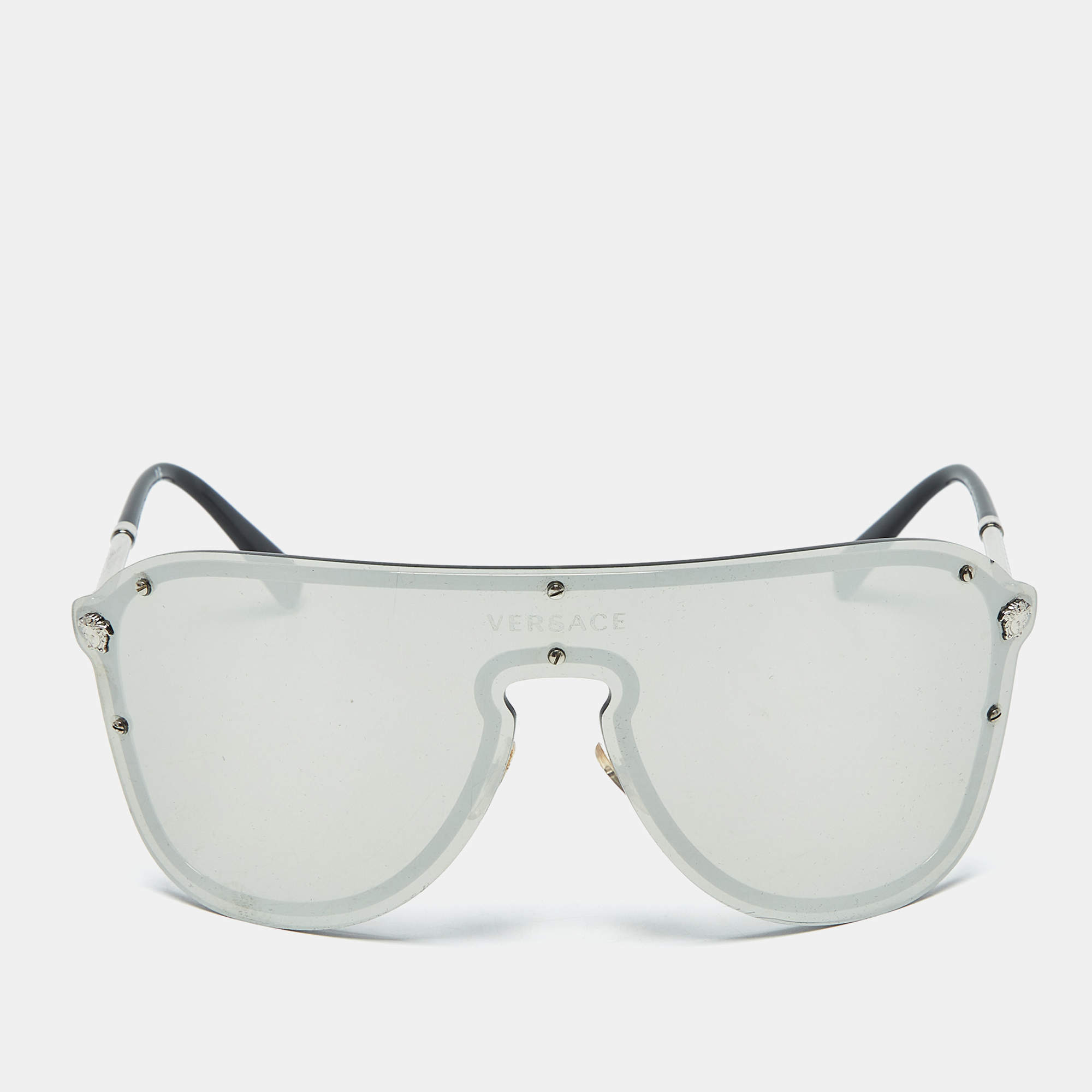 Pre Owned Versace Grey Mirrored MOD. 2180 Medusa Shield Sunglasses