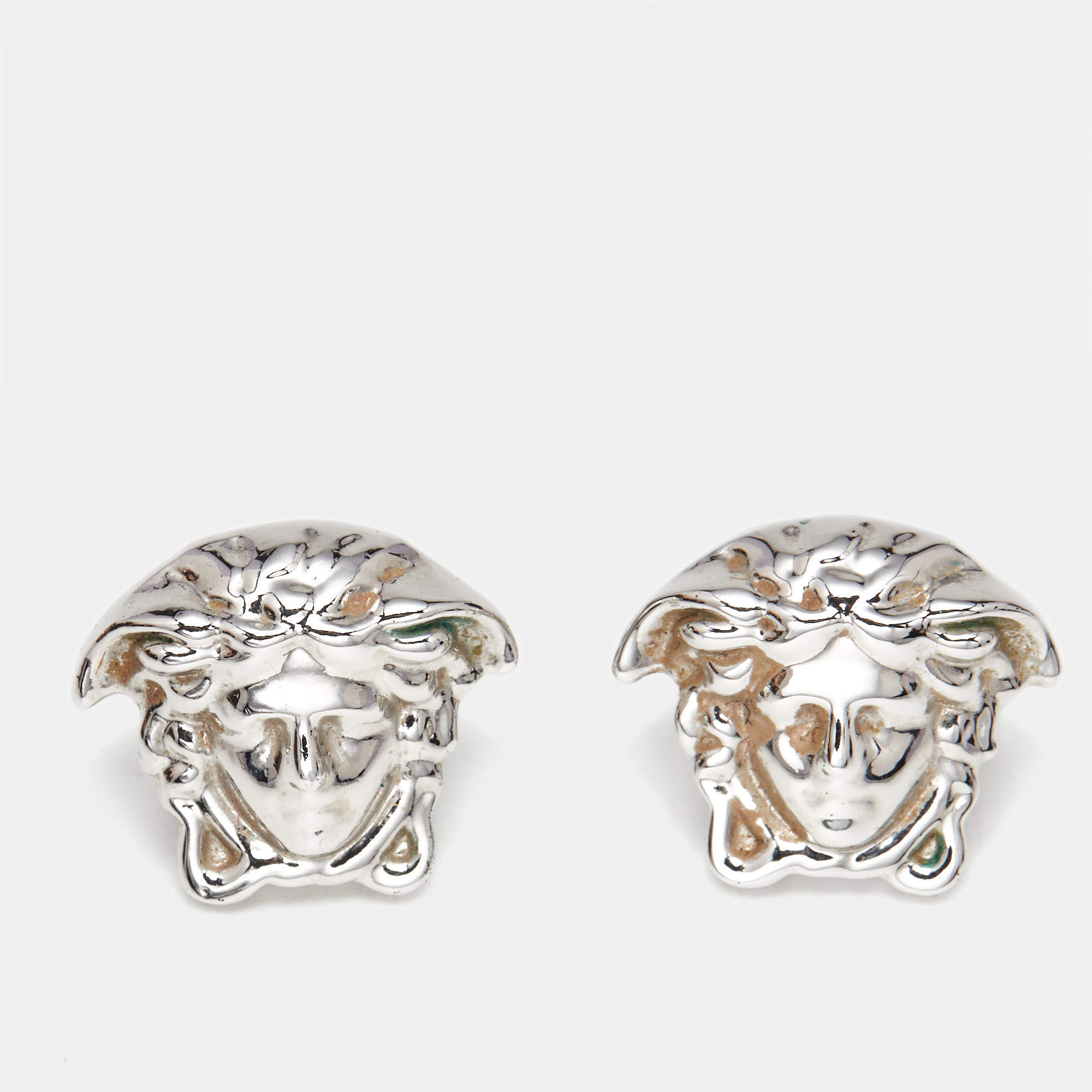 Pre Owned Versace Medusa Silver Tone Earrings